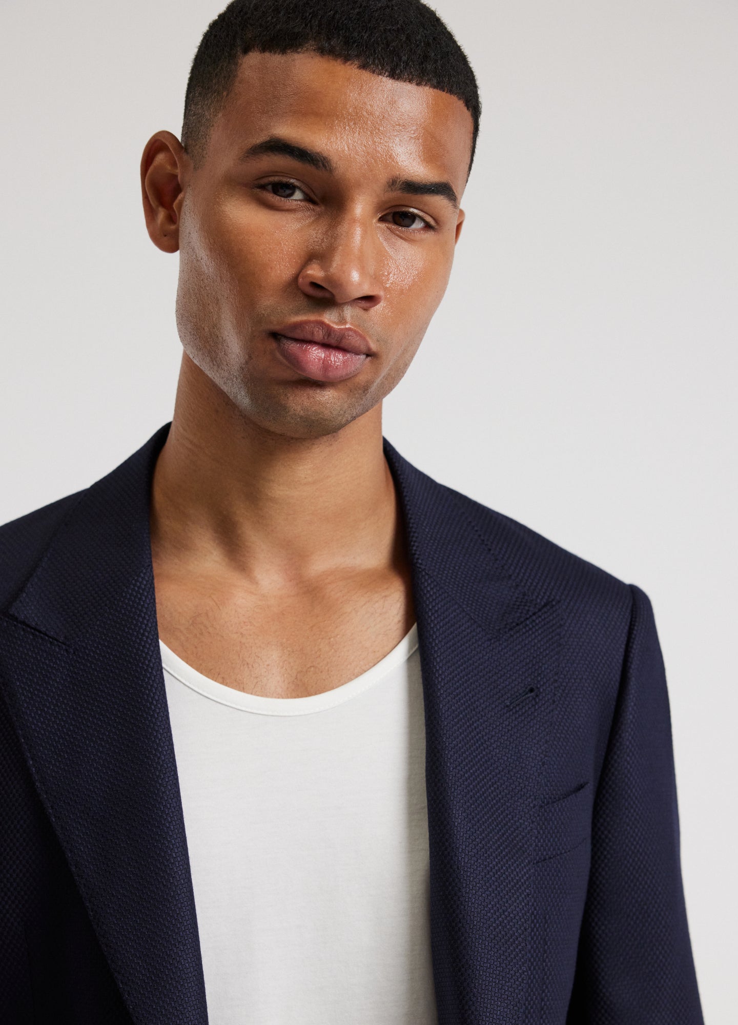 Wool Cashmere Textured Blazer Navy