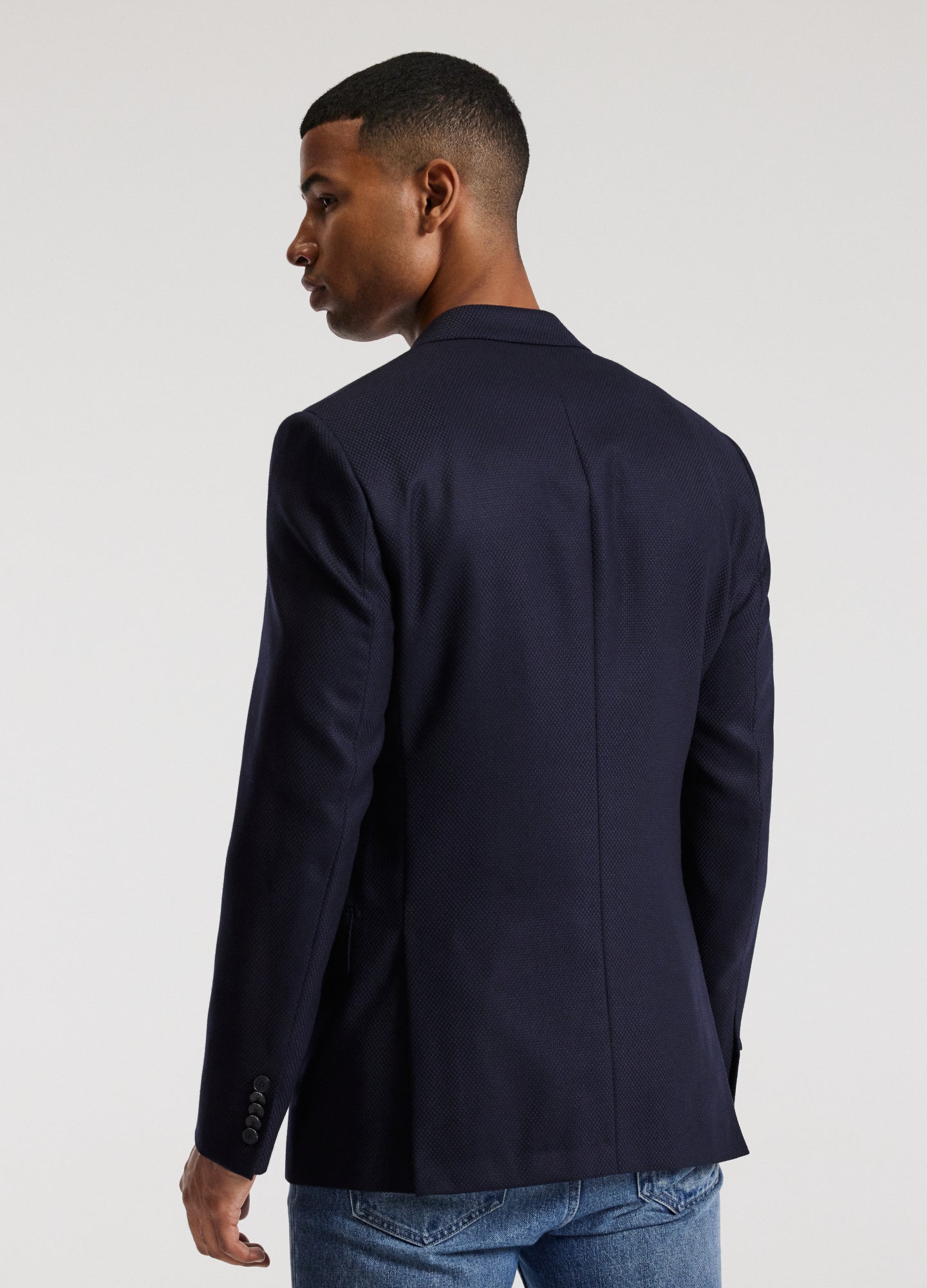 Wool Cashmere Textured Blazer Navy