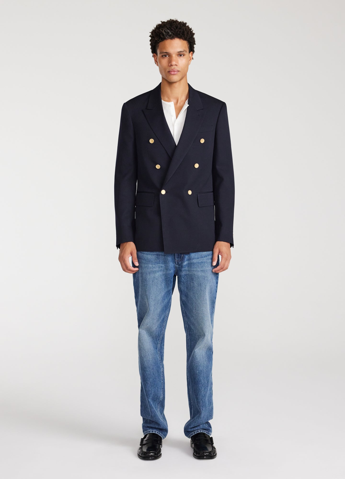 Blazer doppiopetto in lana blu navy scuro