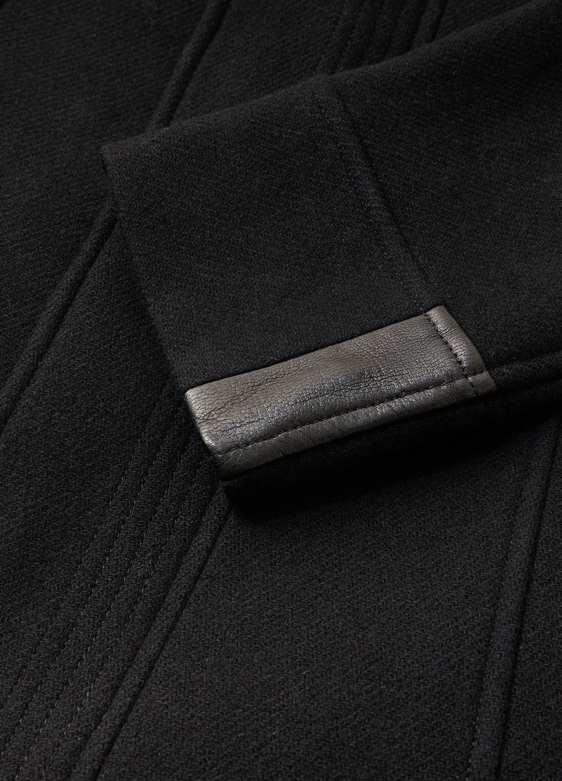 Leather Trim Melton Coat Black