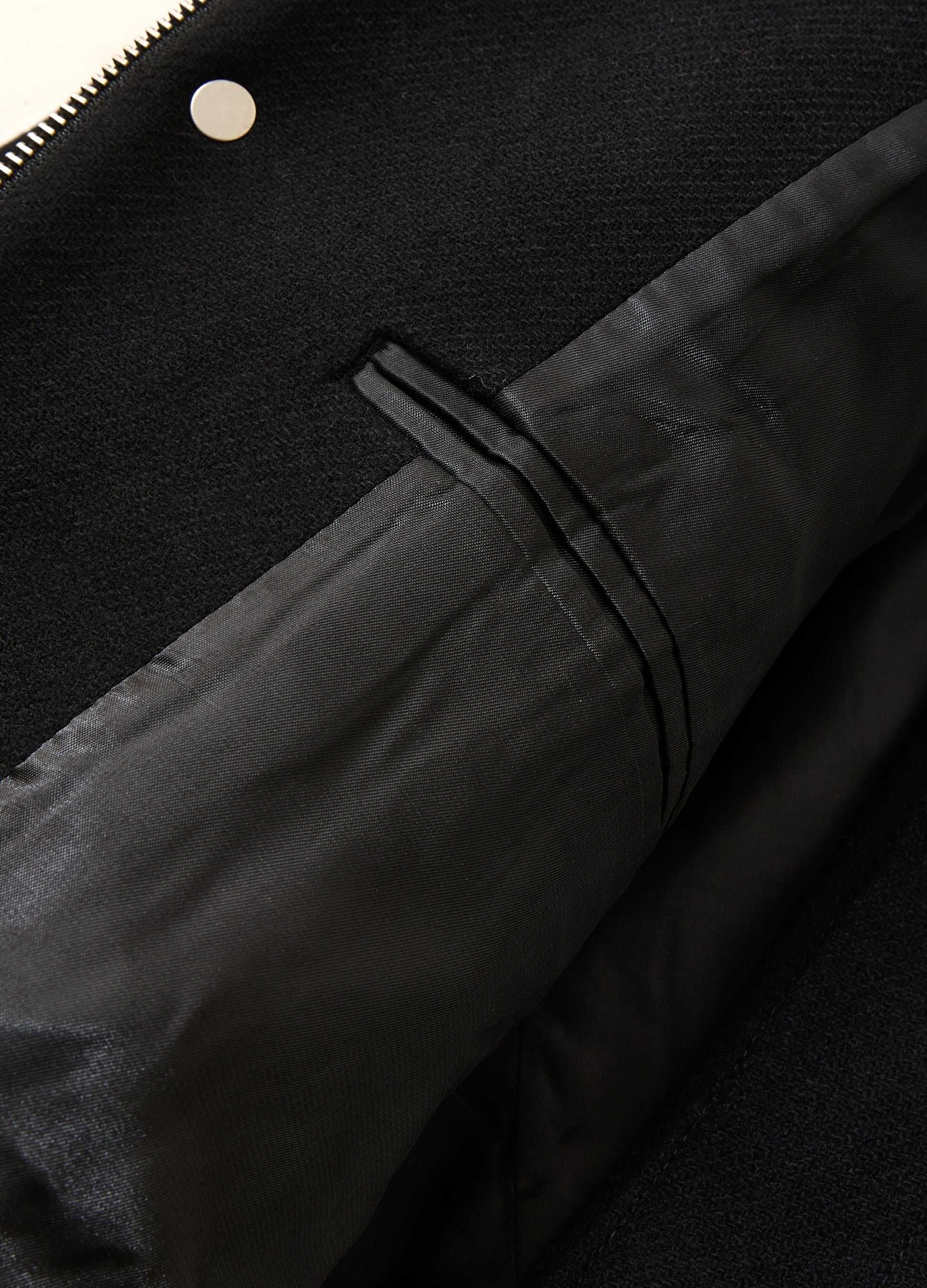 Leather Trim Melton Coat Black