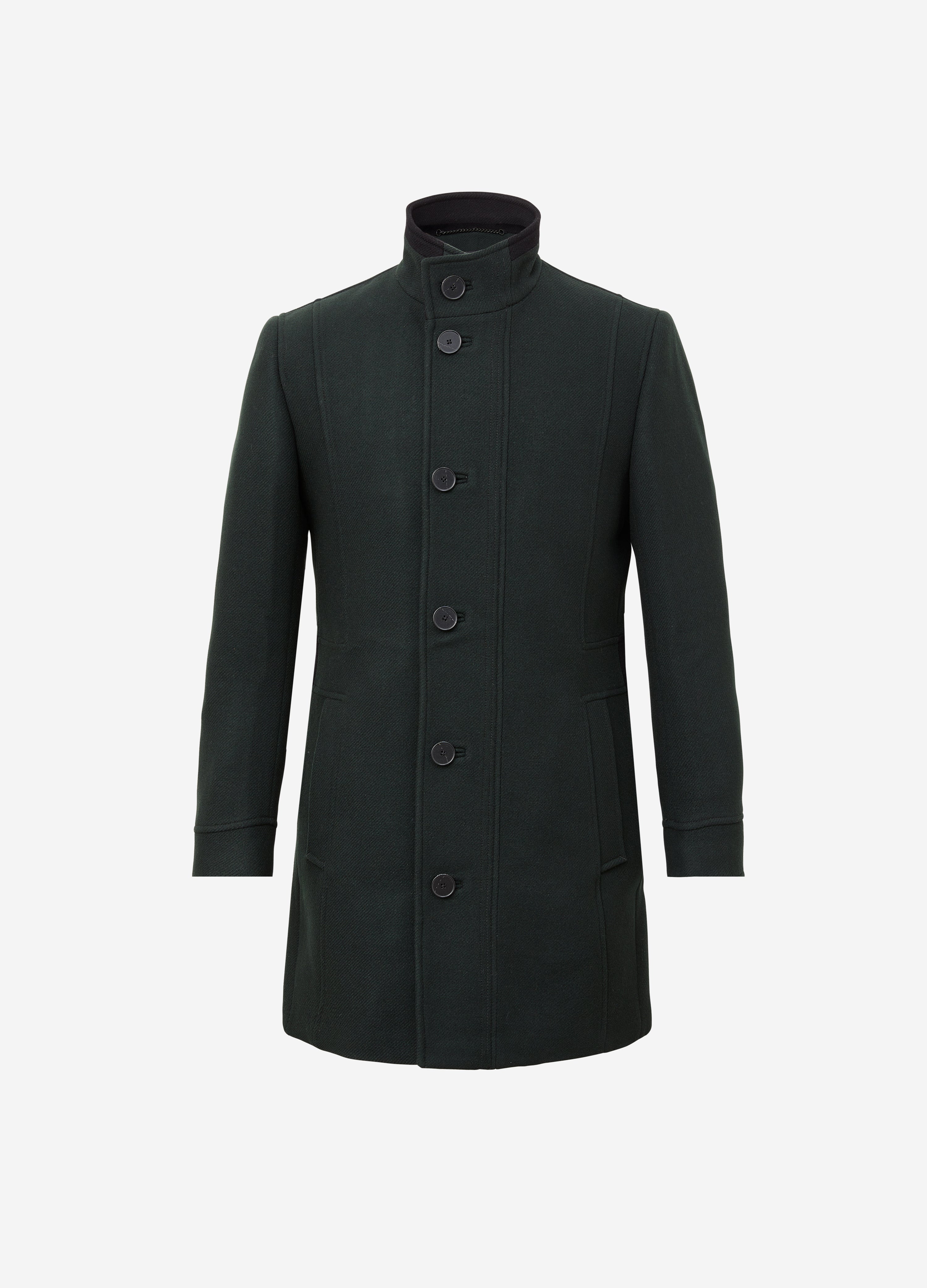 Funnel Neck Melton Coat Dark Green