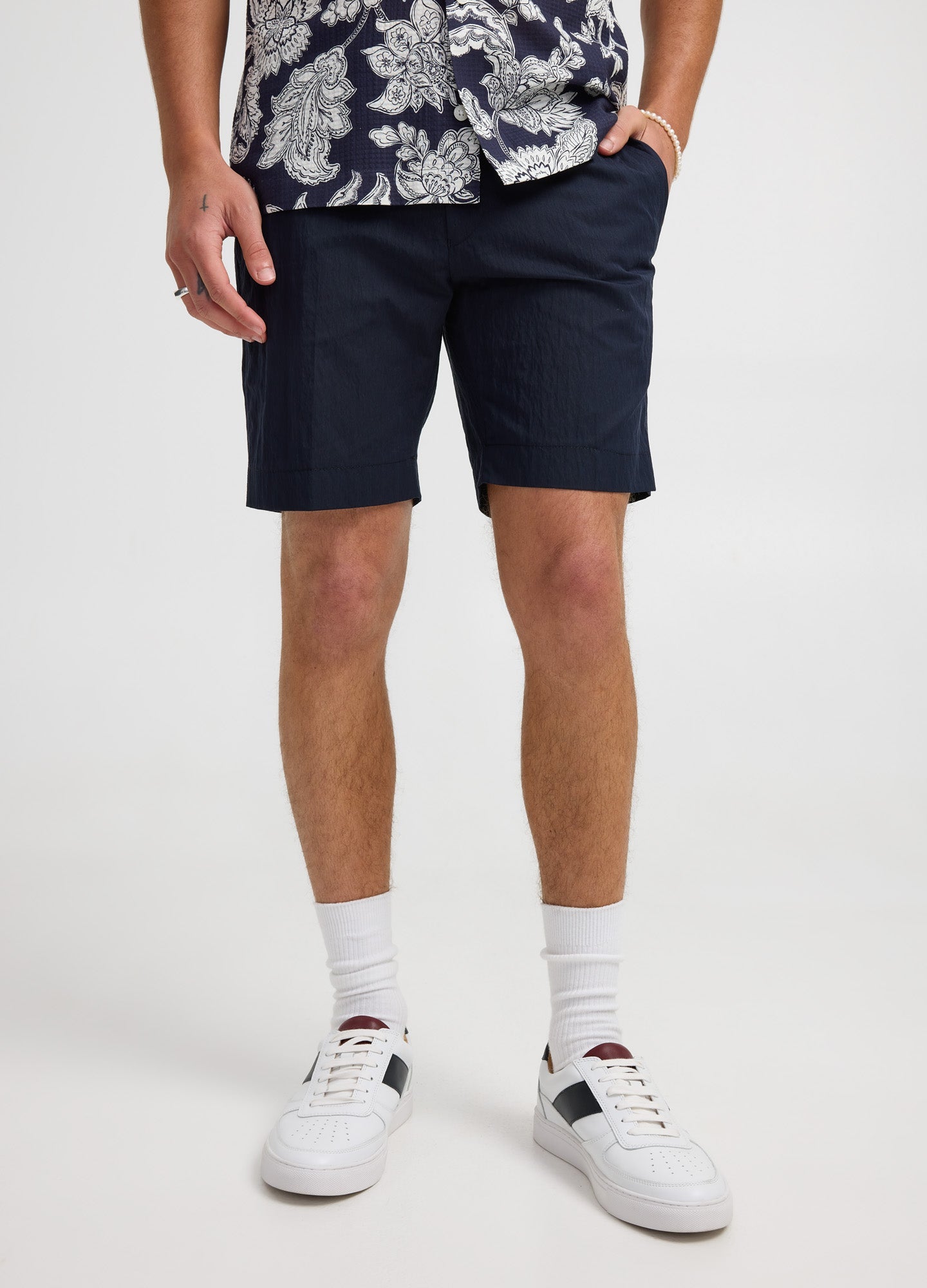 Textured Twill Shorts Navy