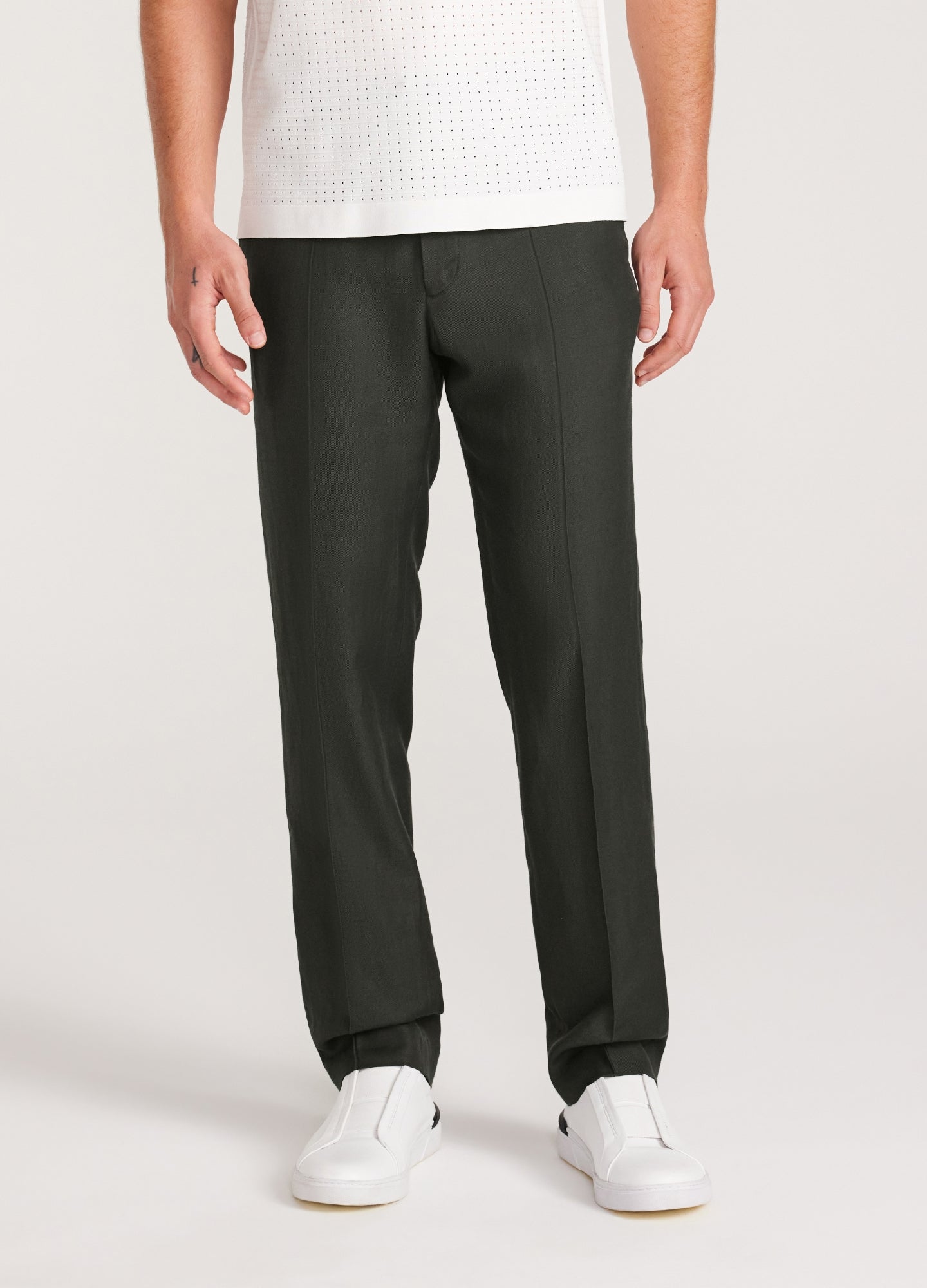 Linen Blend Drawstring Pants Pine