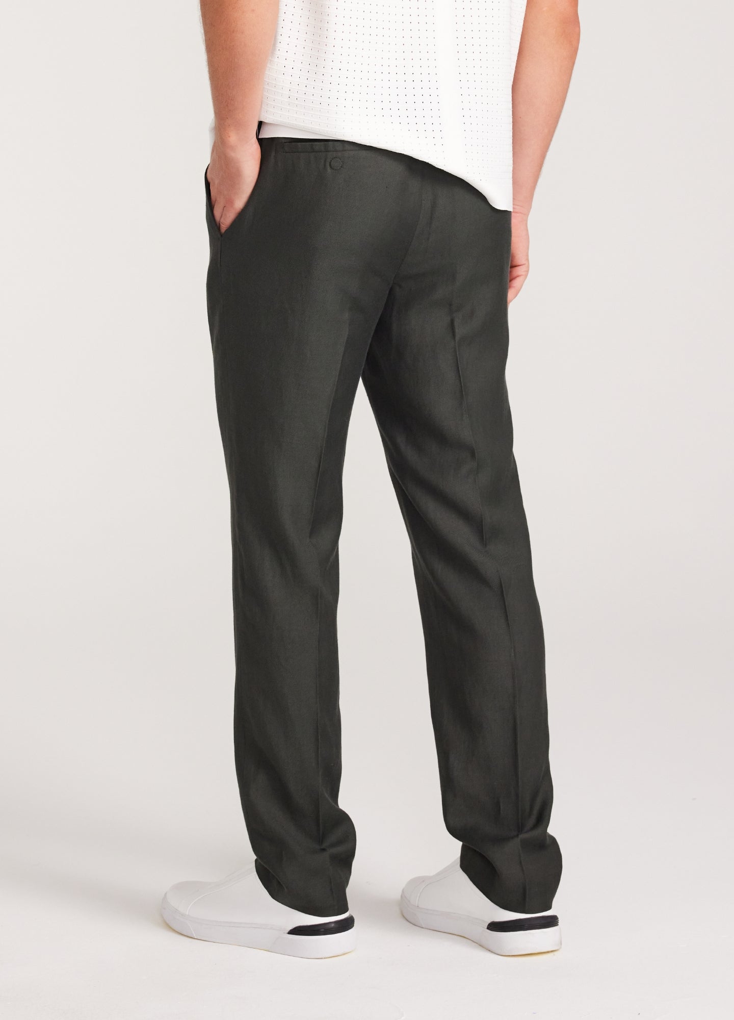 Linen Blend Drawstring Pants Pine