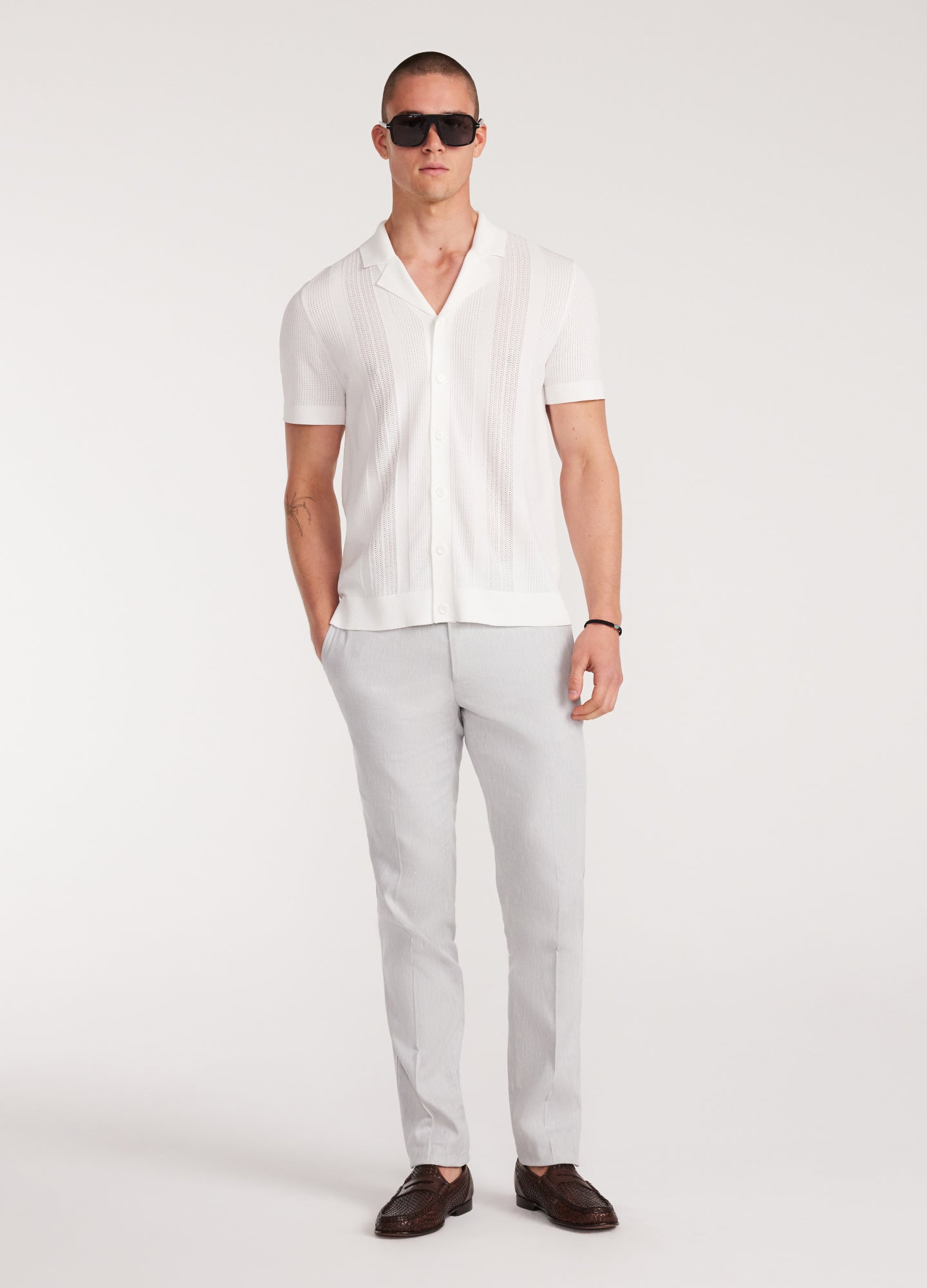 Stretch Linen Cotton Pants Silver