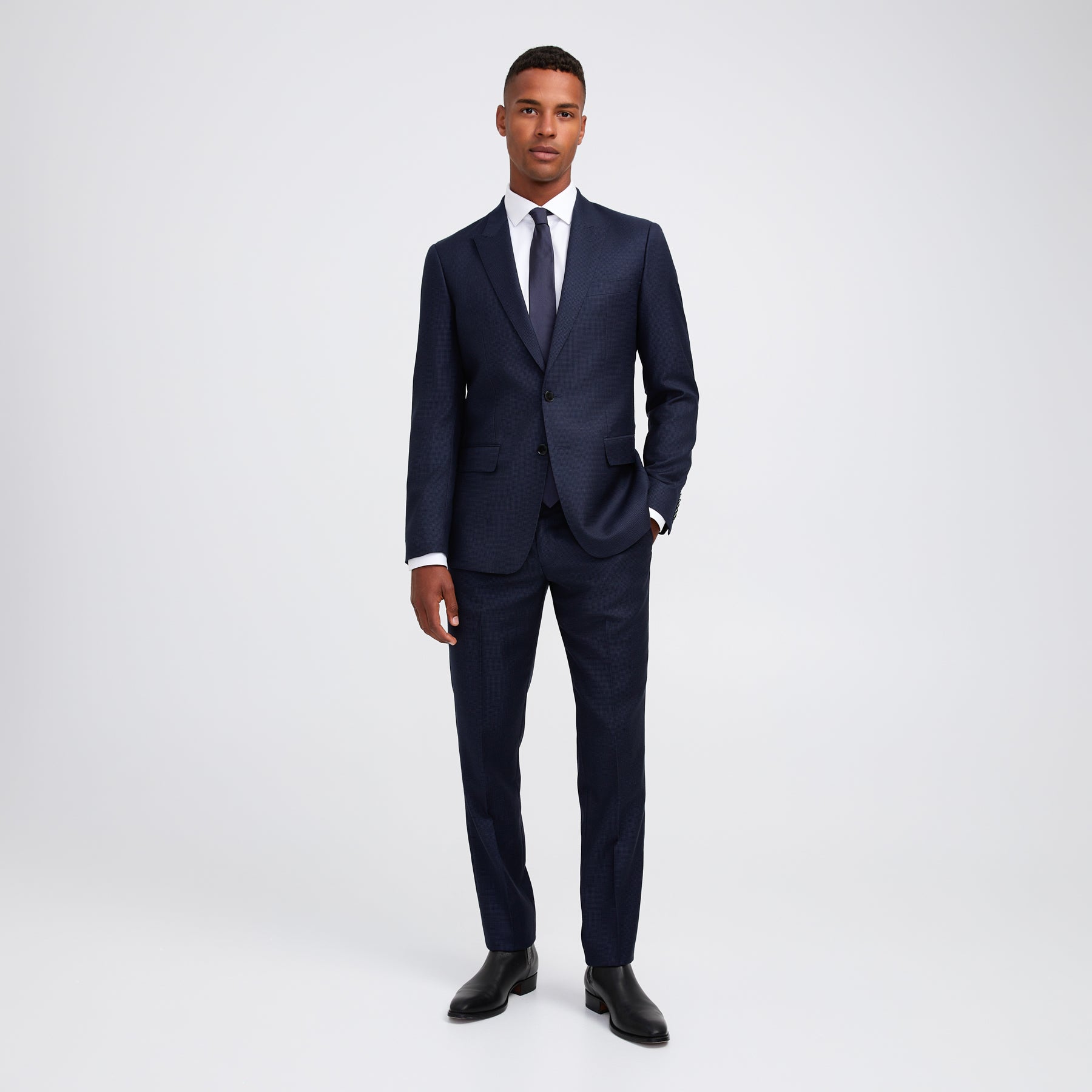 Giacca da abito in tessuto a trama intrecciata tonale blu navy