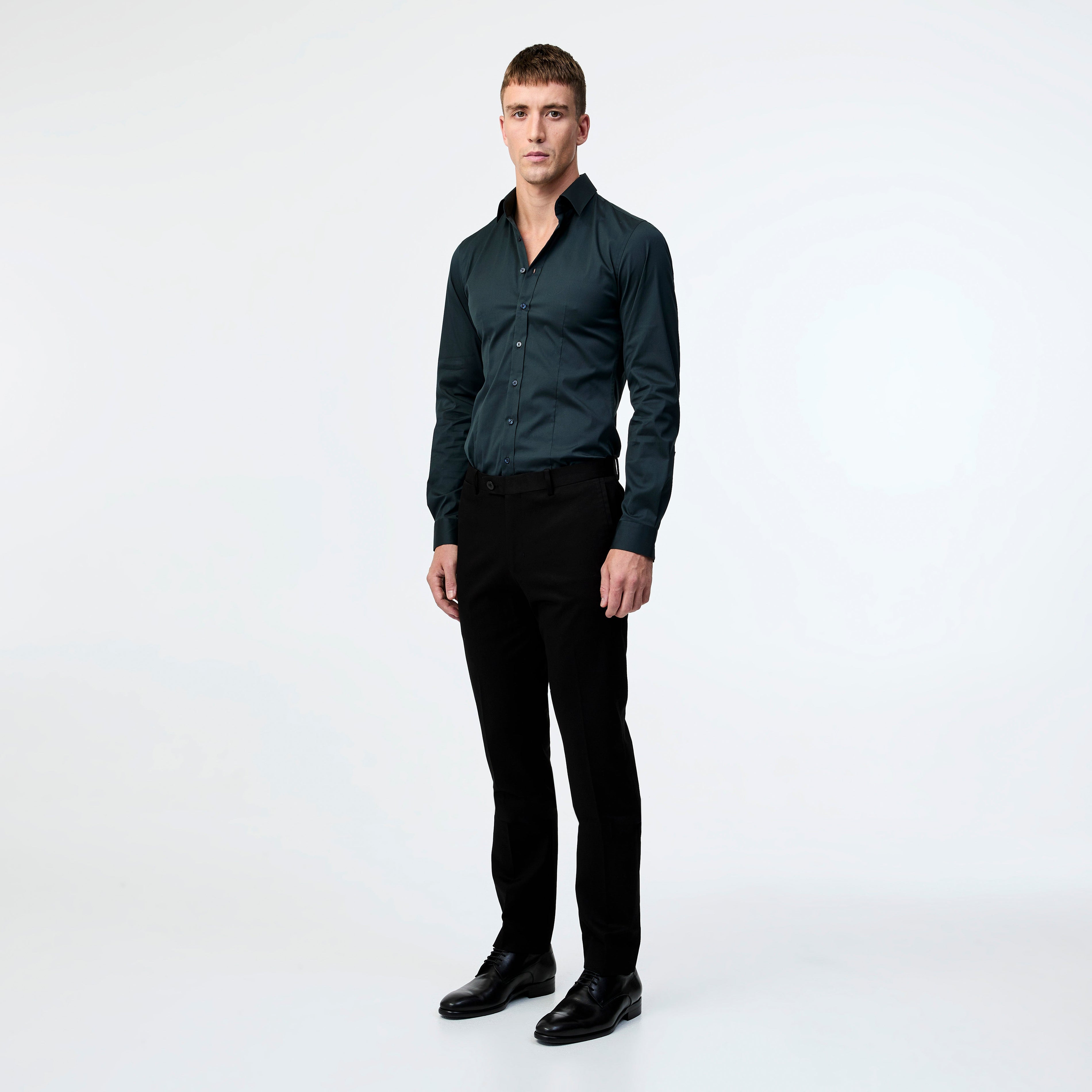 Stretch Cotton Poplin Shirt Dark Green