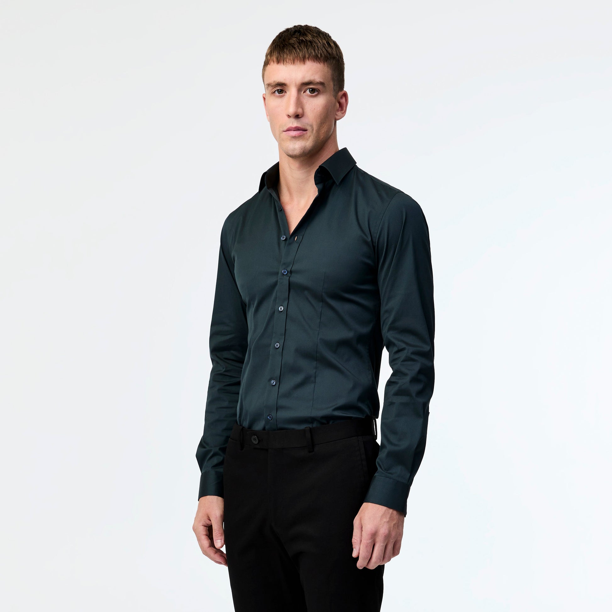 Stretch Cotton Poplin Shirt Dark Green