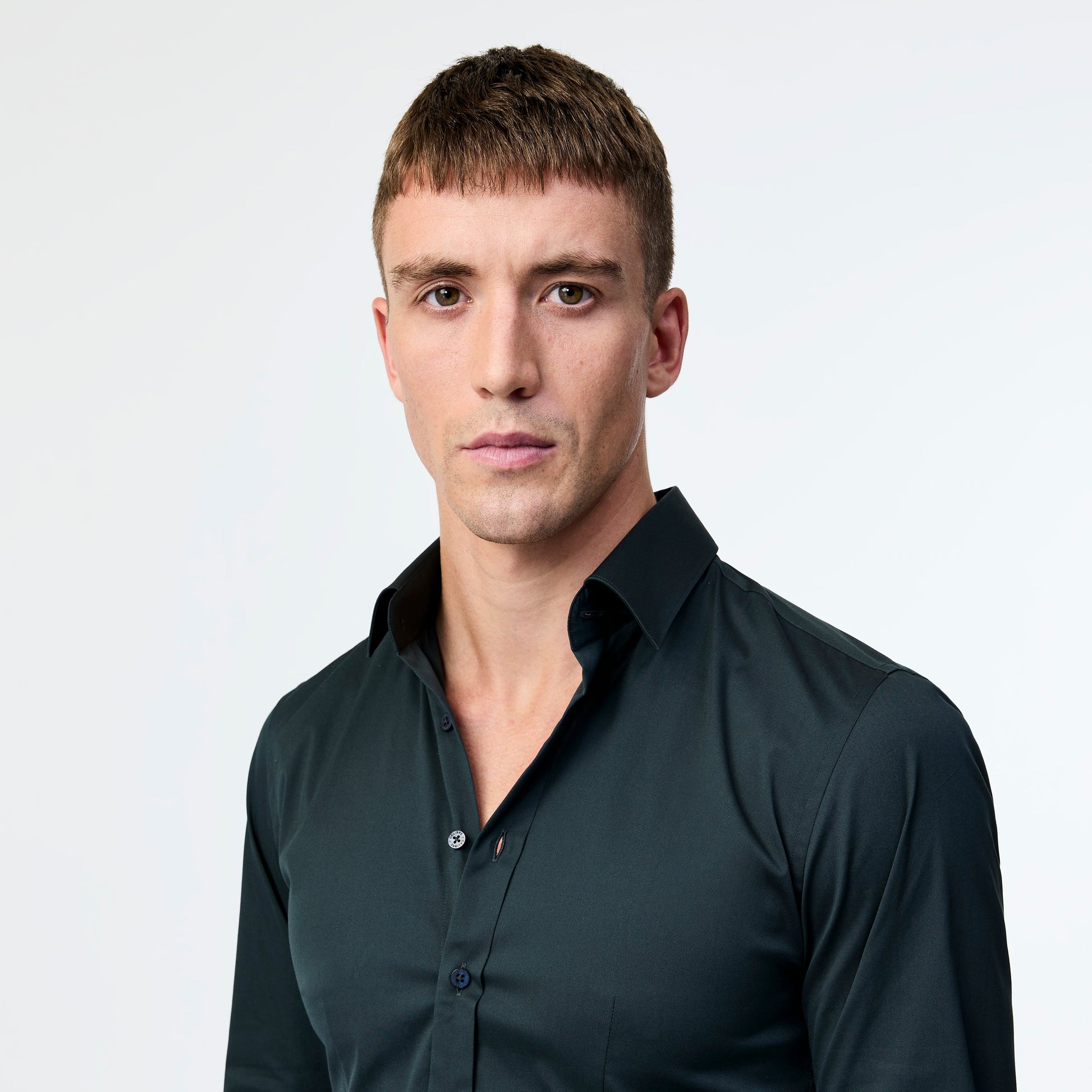 Stretch Cotton Poplin Shirt Dark Green