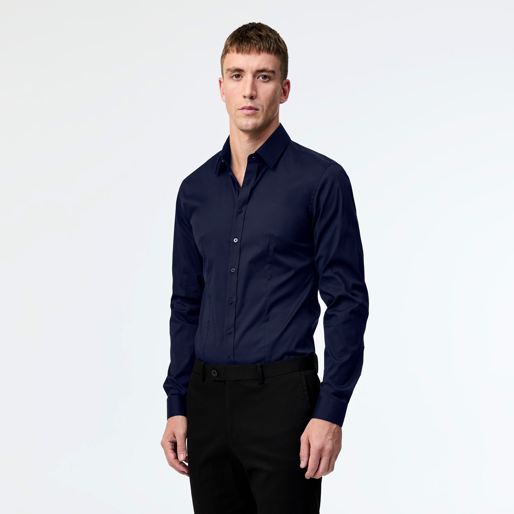 Stretch Cotton Poplin Shirt Navy