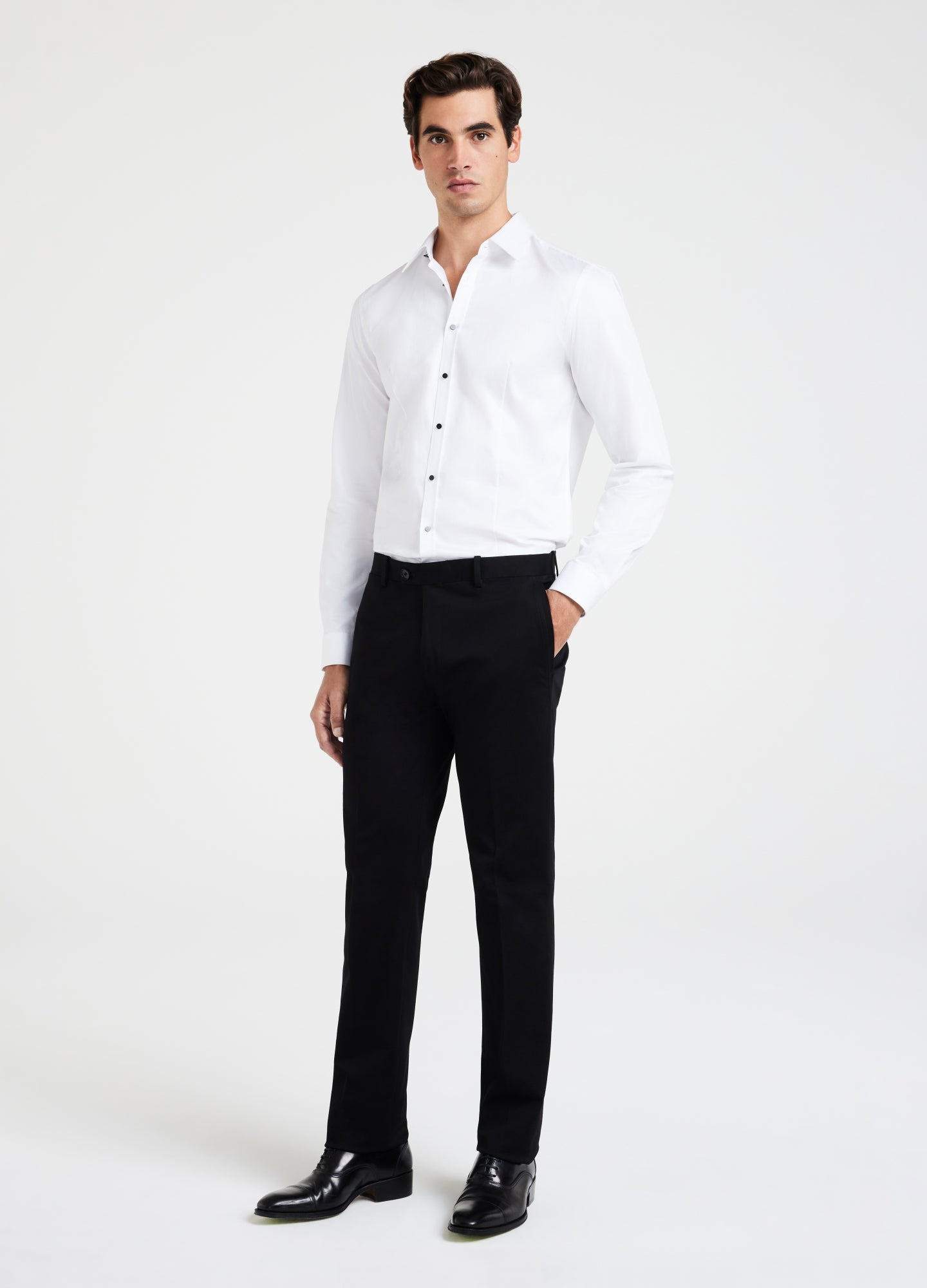 Tailored Fit Studded Twill Evening Shirt White