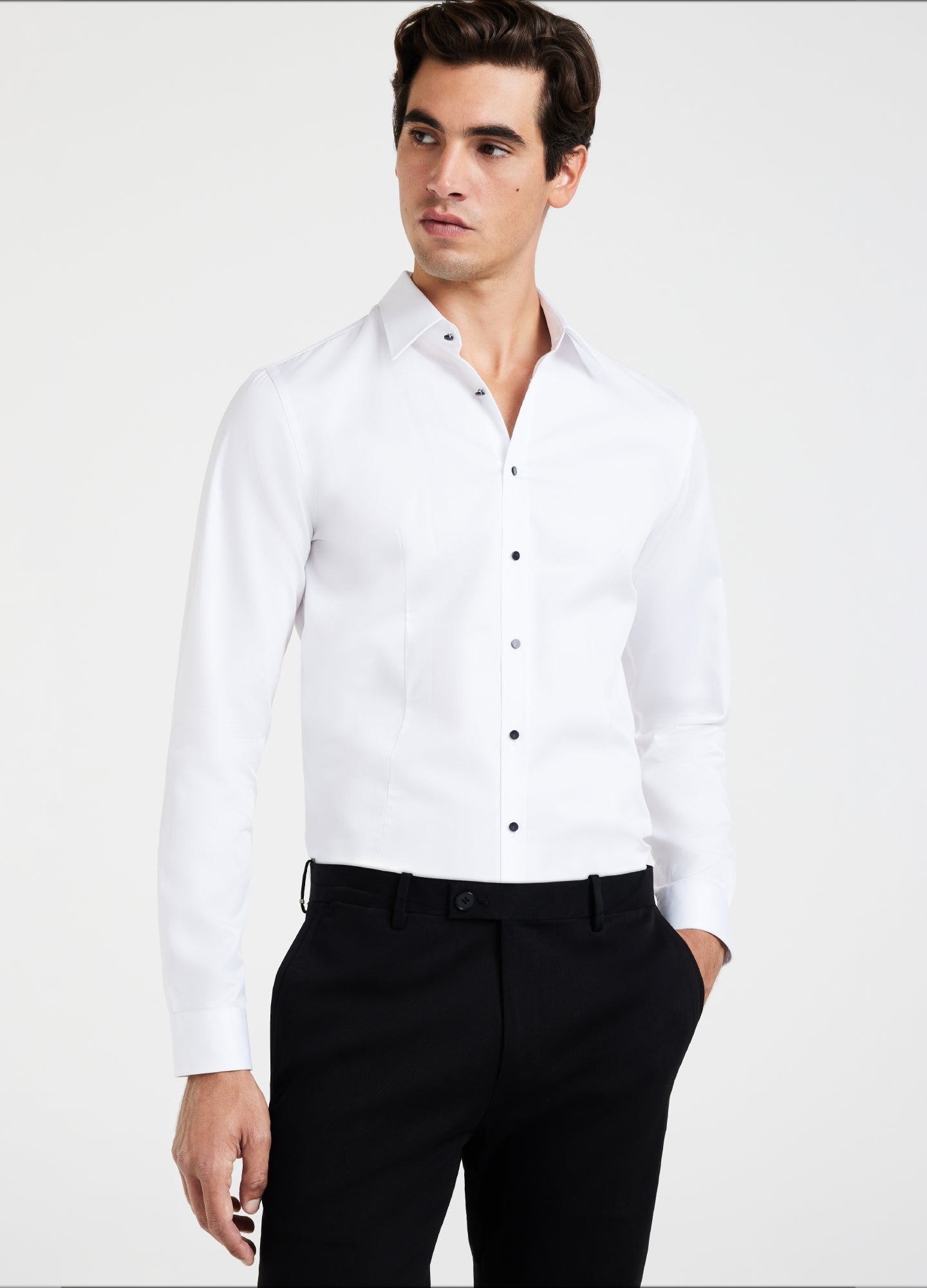 Tailored Fit Studded Twill Evening Shirt White