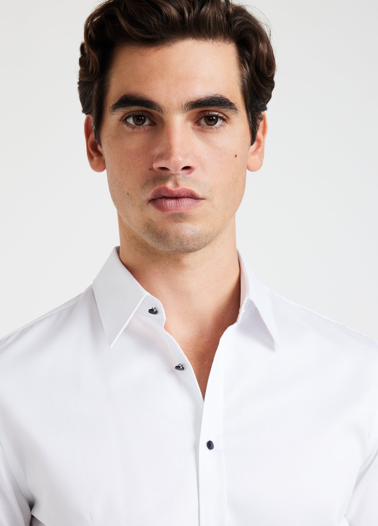 Tailored Fit Studded Twill Evening Shirt White