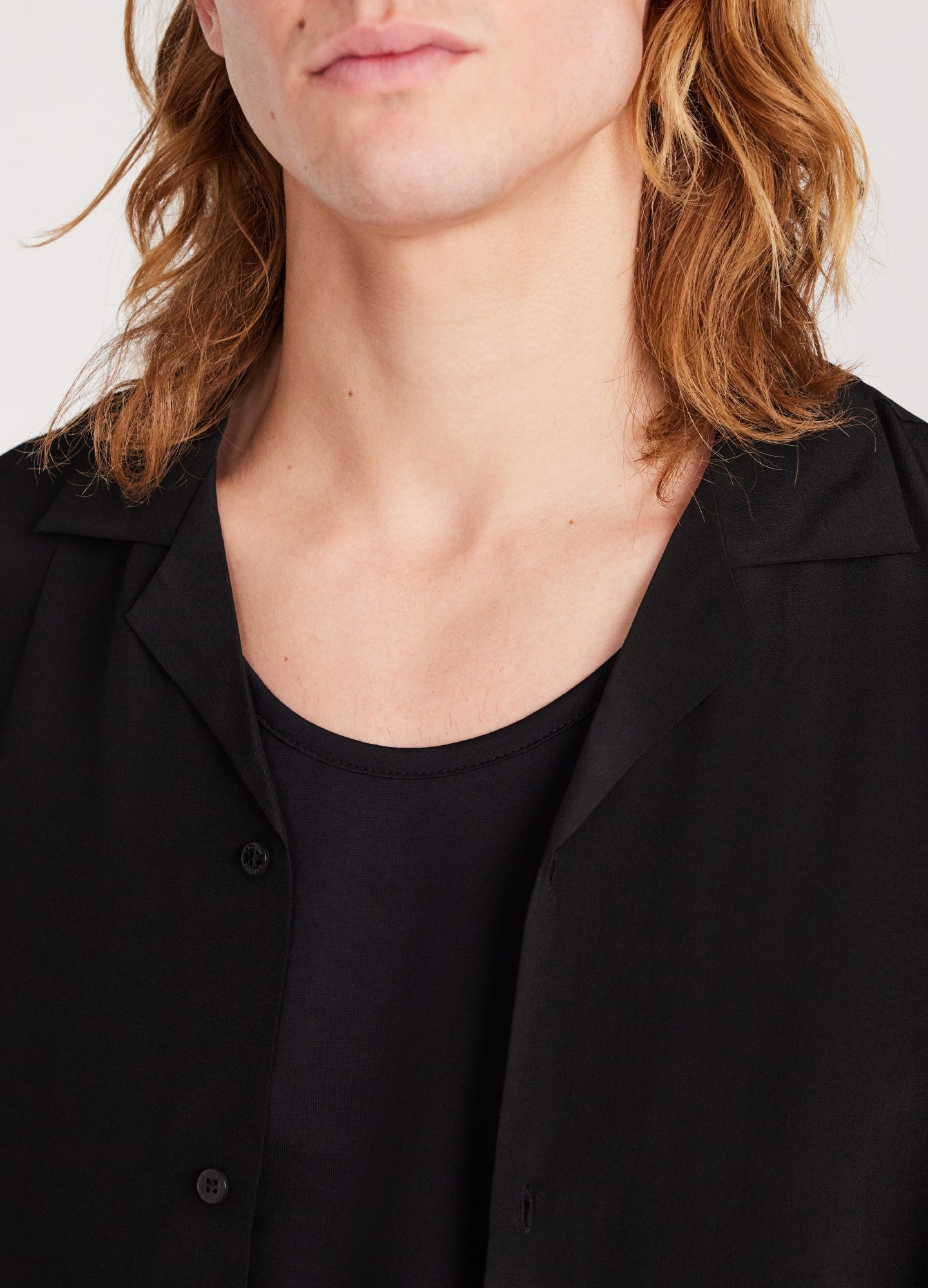 Camp Collar Silk Short Sleeve Shirt Black