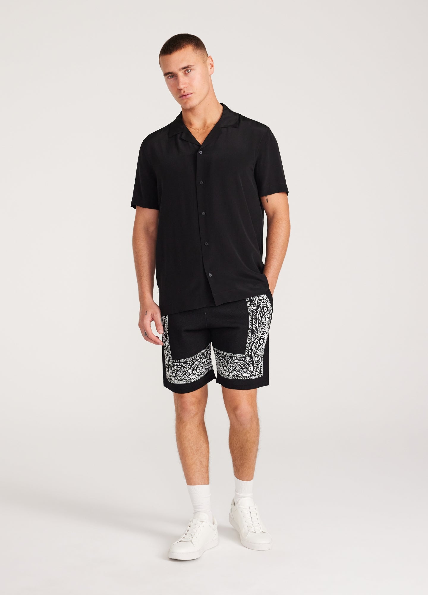 Camp Collar Silk Shirt Black