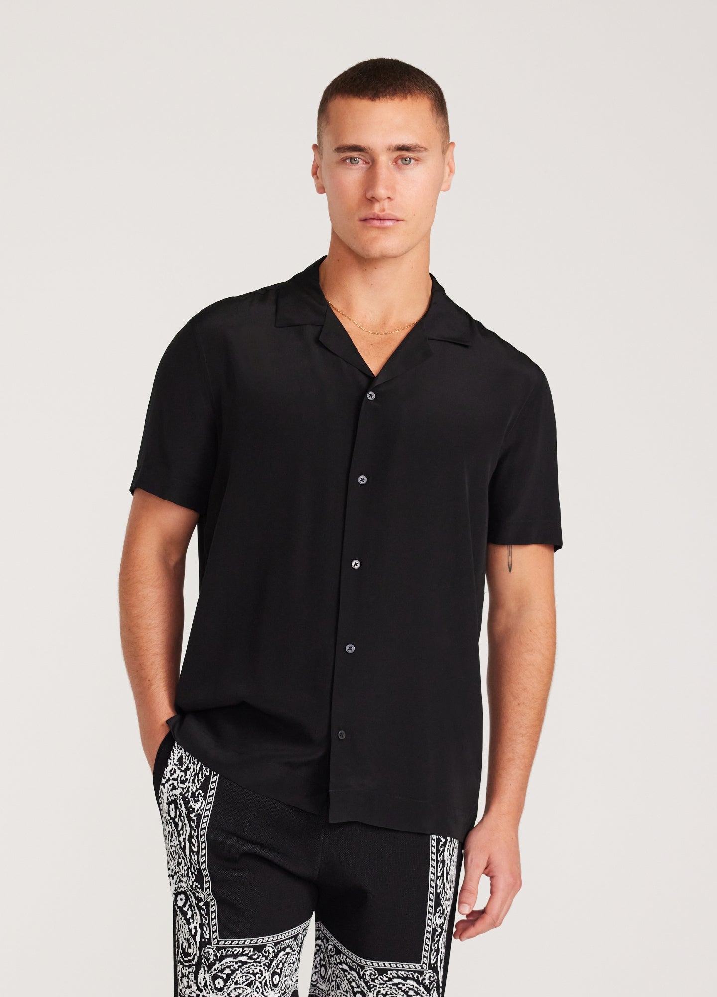 Camp Collar Silk Shirt Black