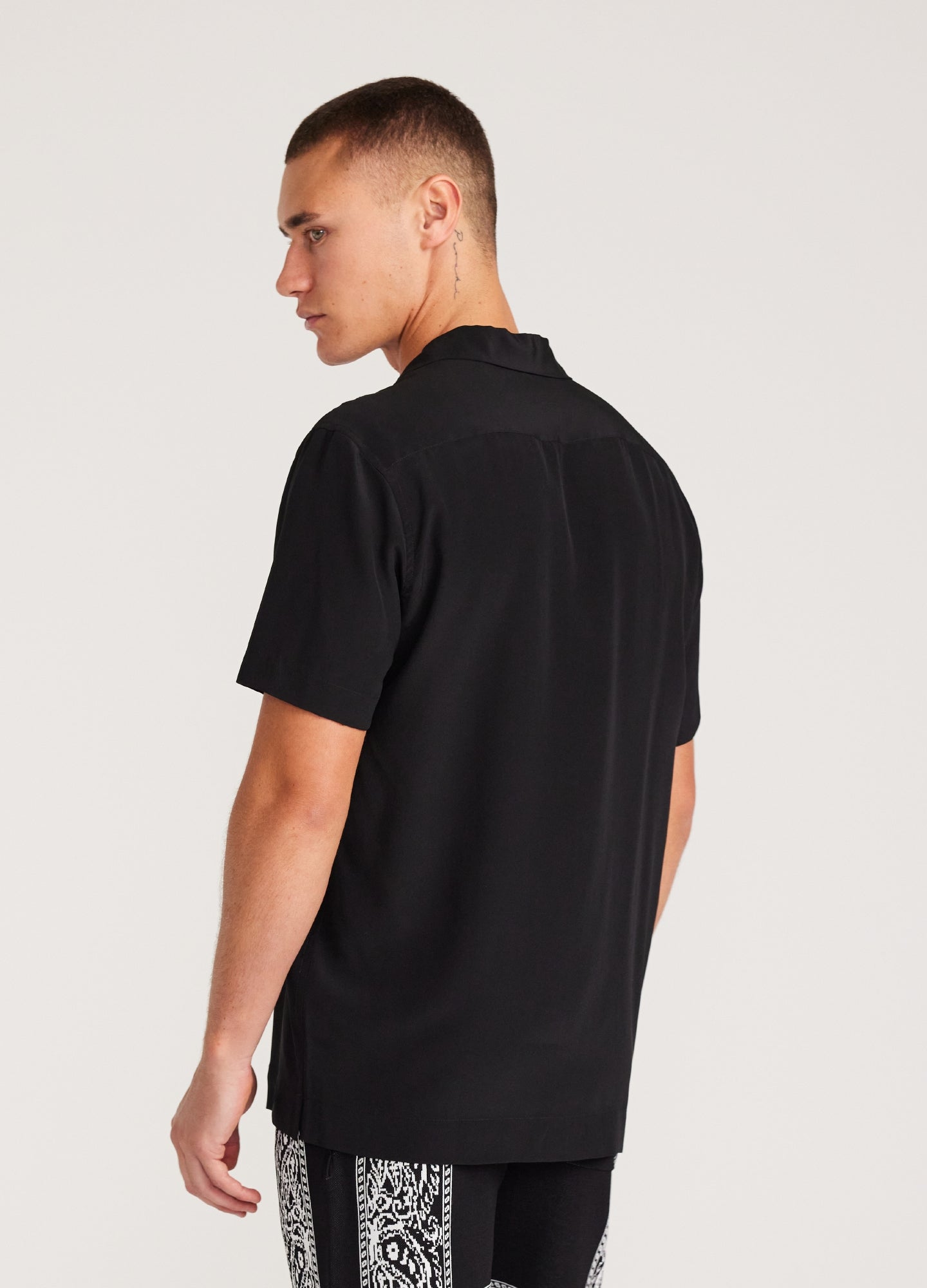 Camp Collar Silk Shirt Black