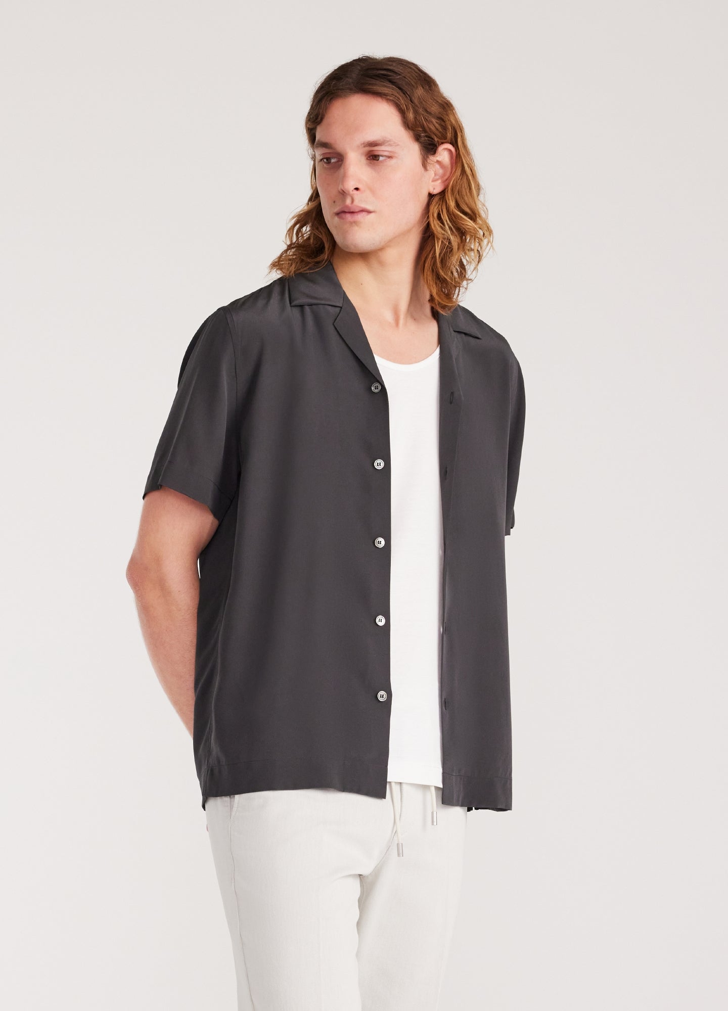 Camp Collar Silk Shirt Thyme