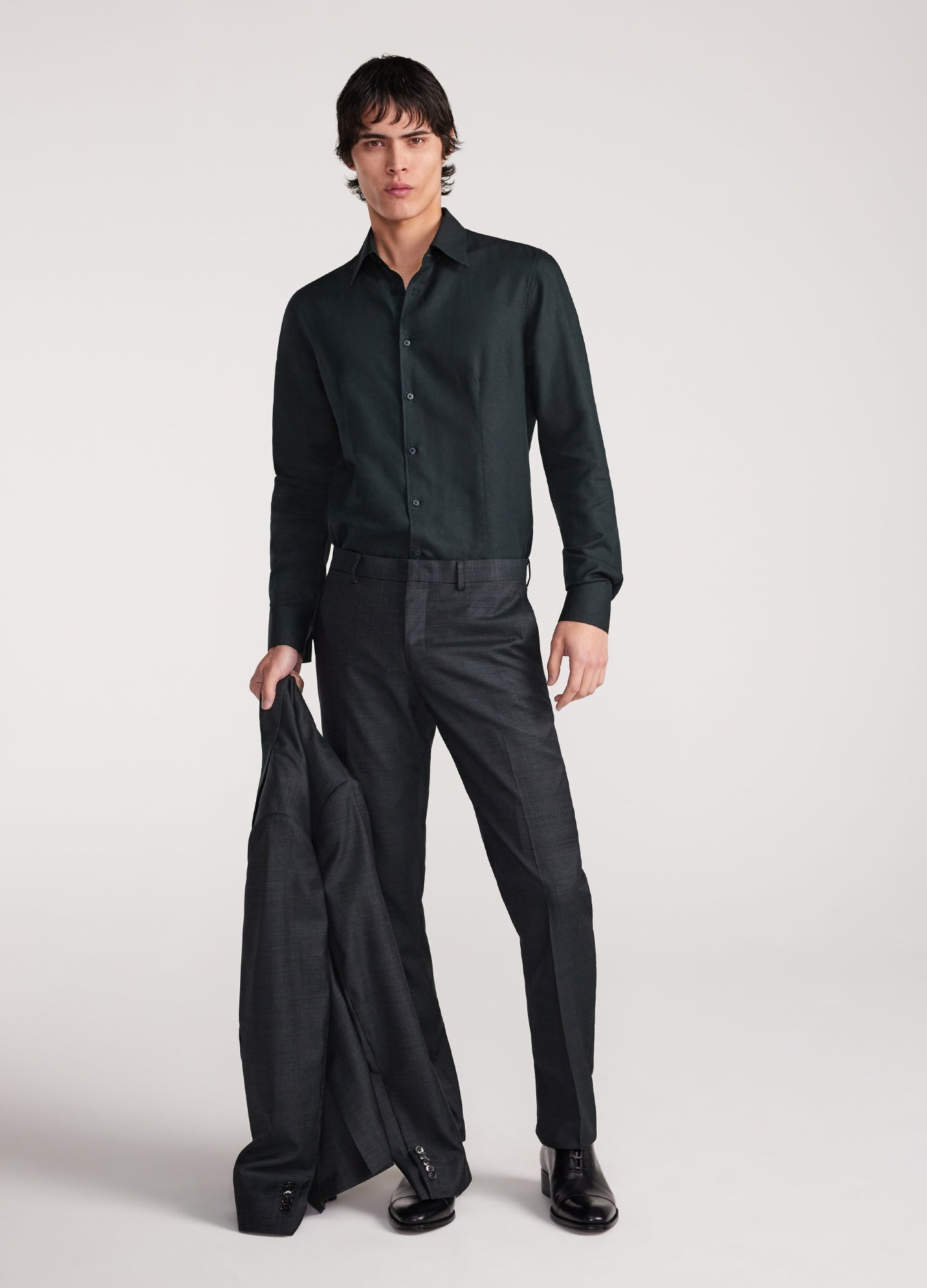 Topstitch Cotton Linen Shirt Dark Khaki