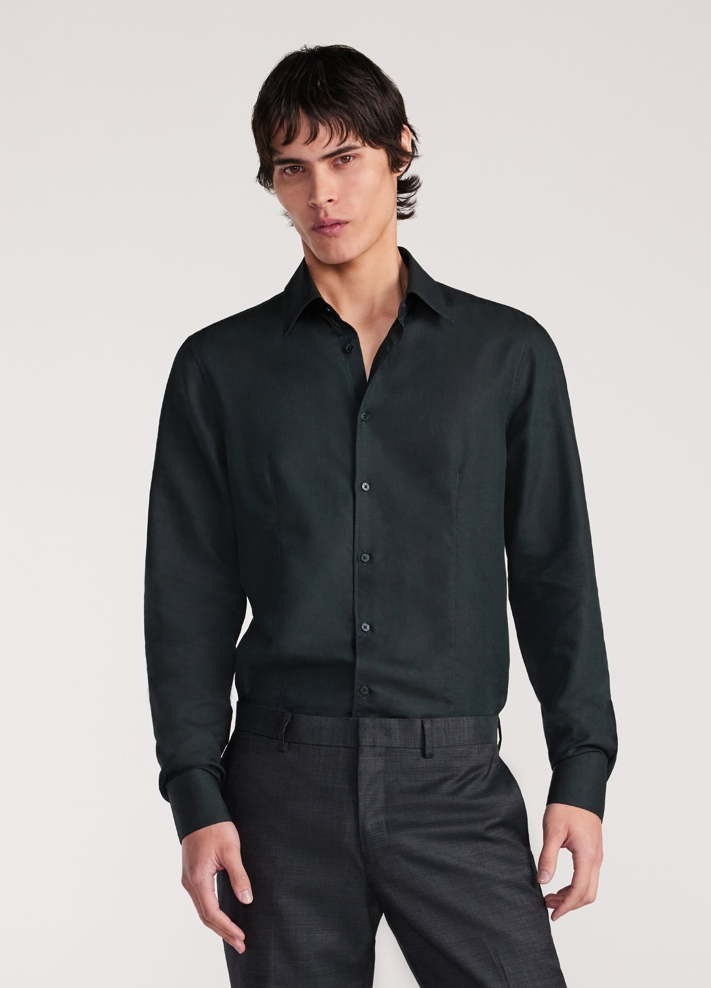 Topstitch Cotton Linen Shirt Dark Khaki