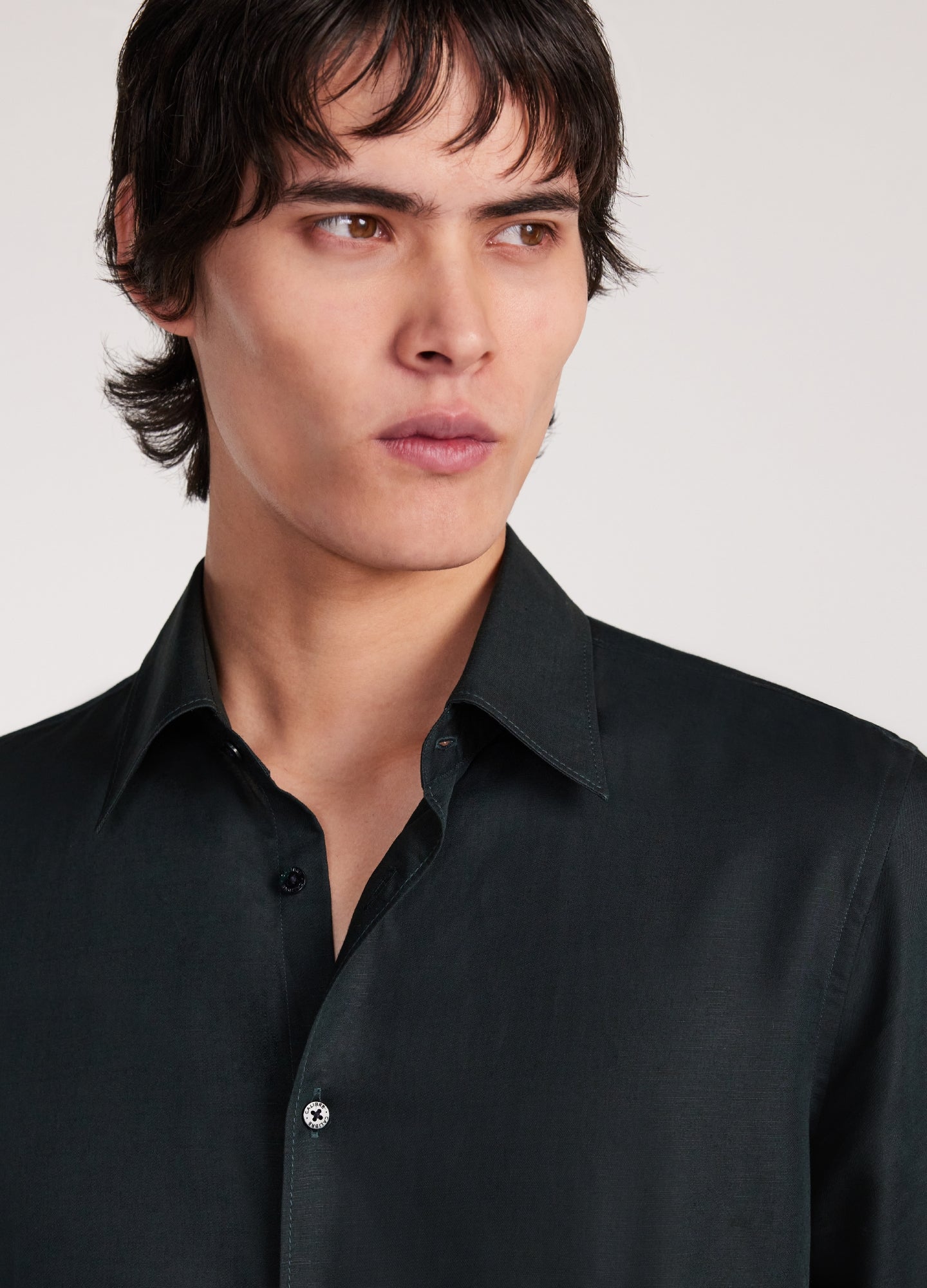 Topstitch Cotton Linen Shirt Dark Khaki