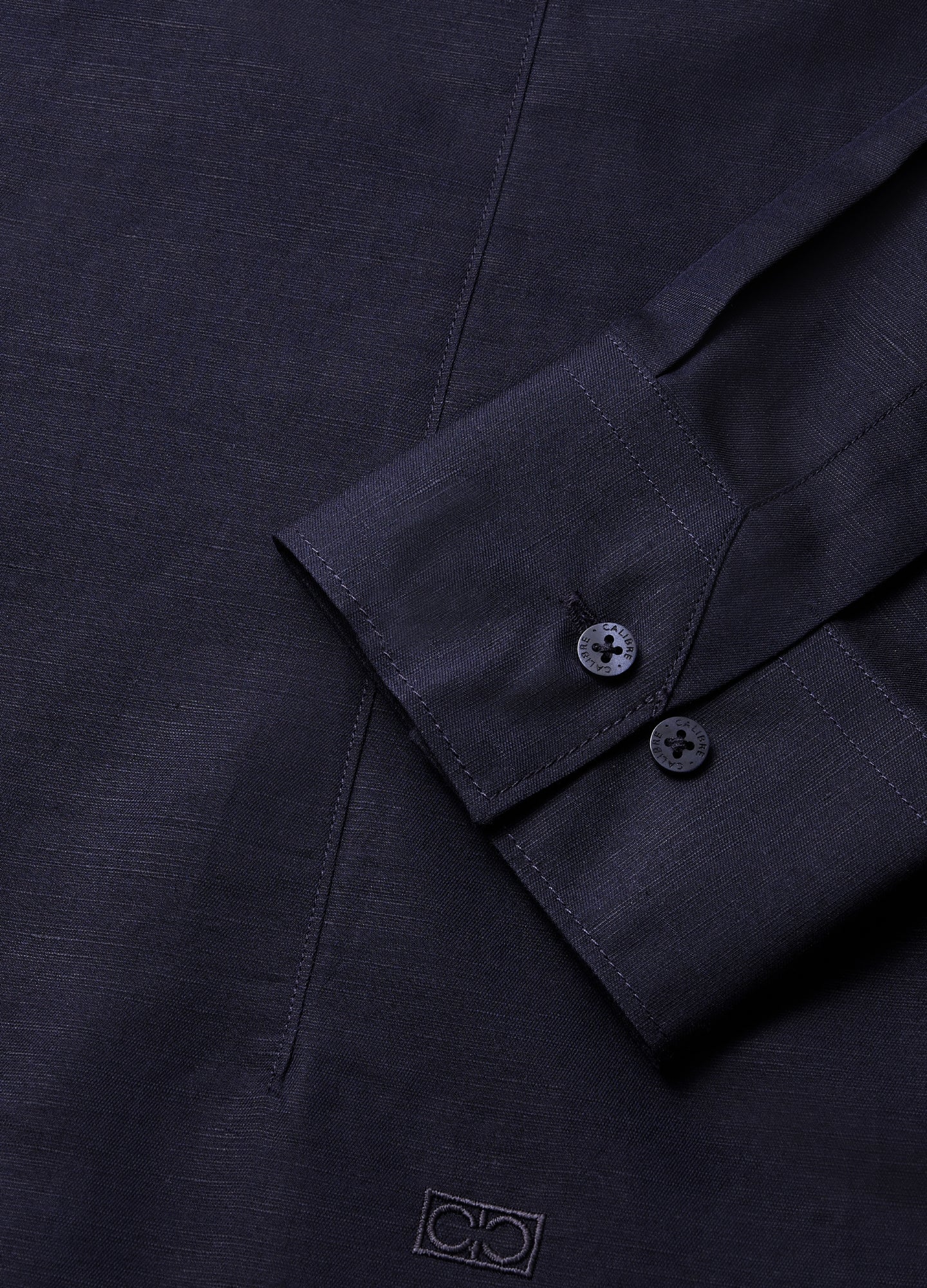 Topstitch Cotton Linen Shirt Navy