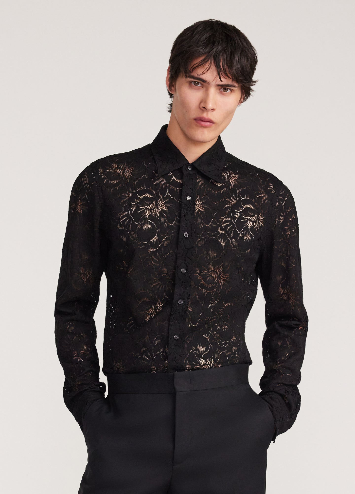 Camicia in pizzo elasticizzato nera