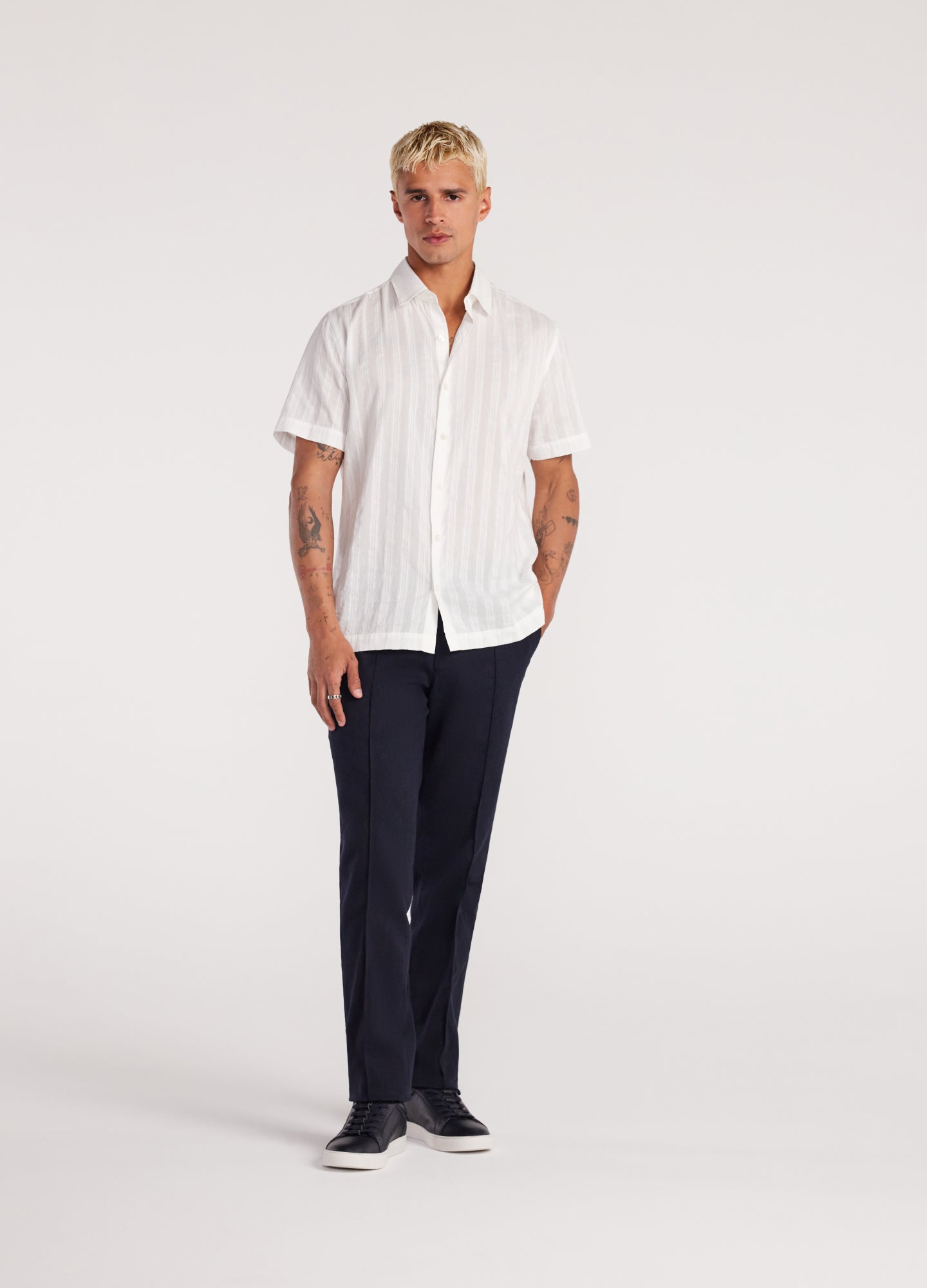 Camicia a maniche corte a righe trasparenti bianca