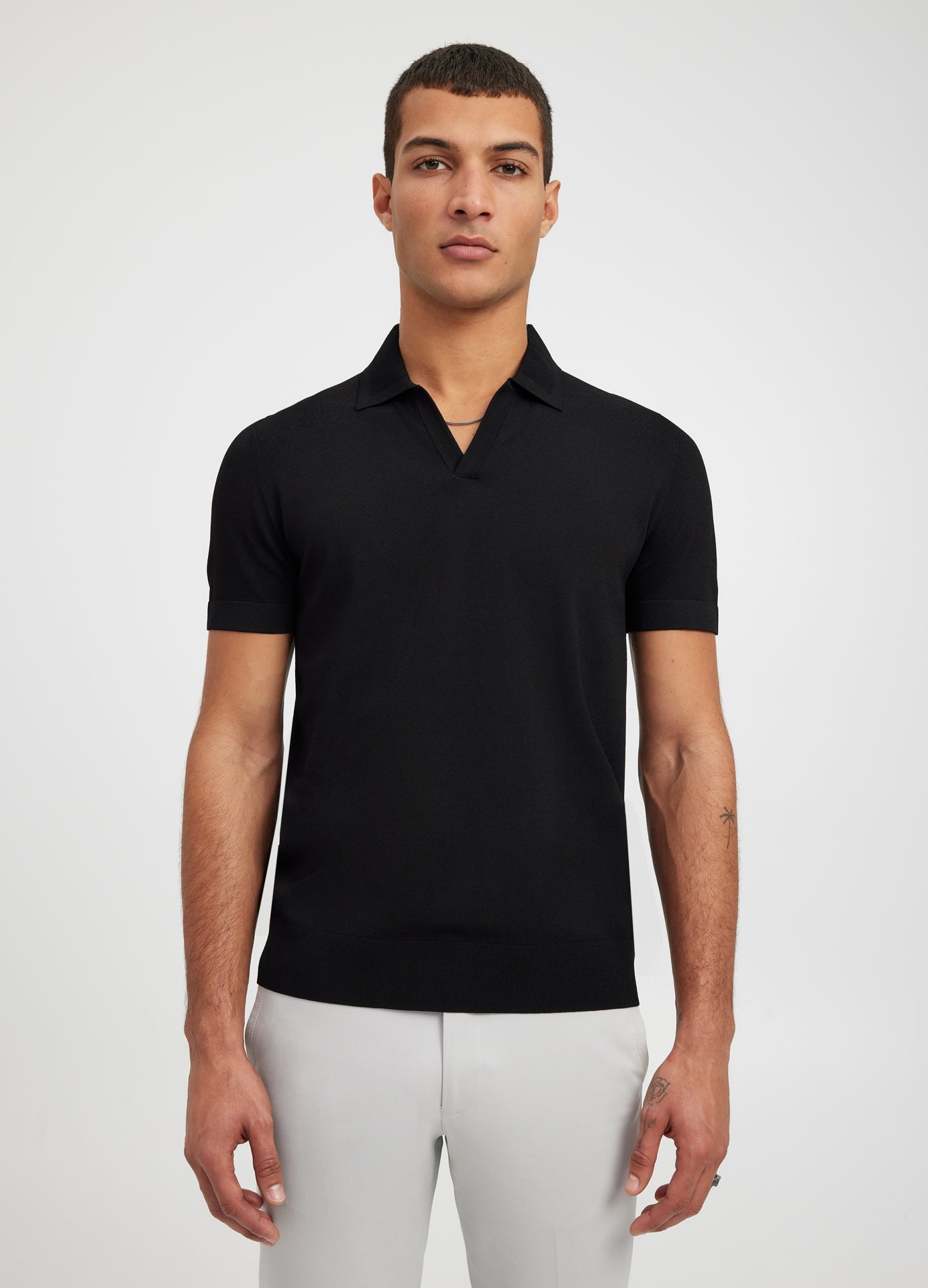 Rib Collar Tech Knit Polo Black