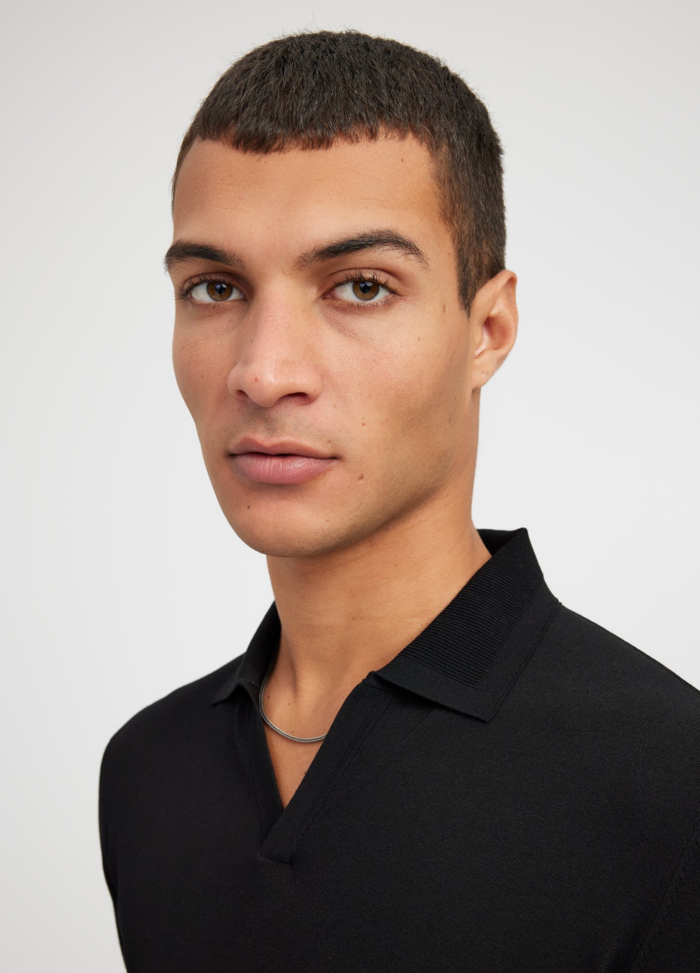 Rib Collar Tech Knit Polo Black