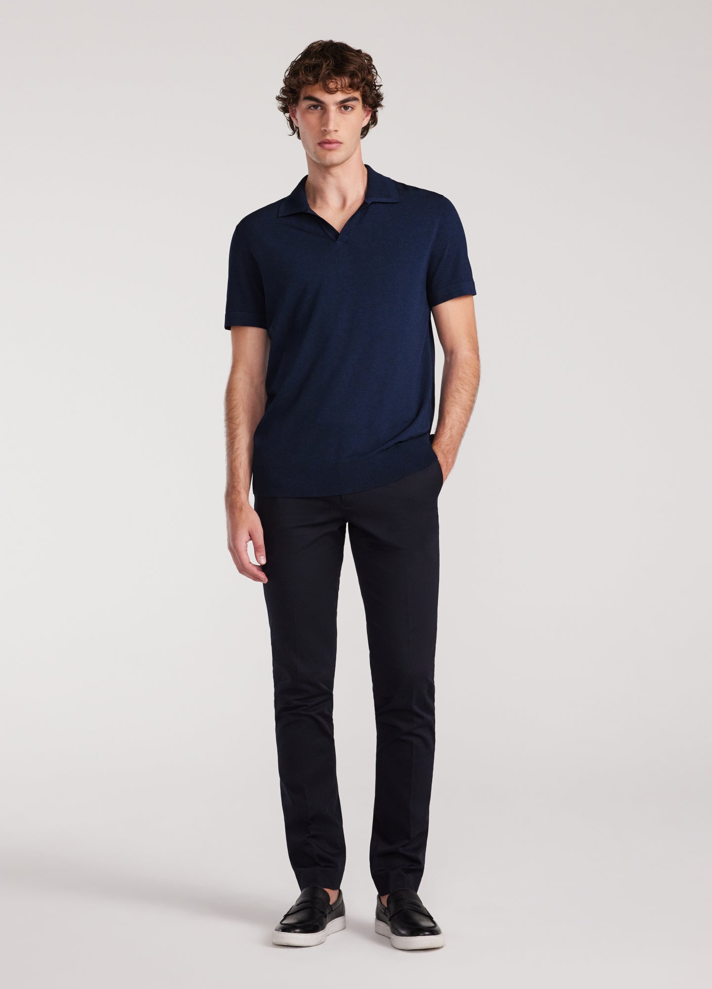 Rib Collar Tech Knit Polo Delft Blue
