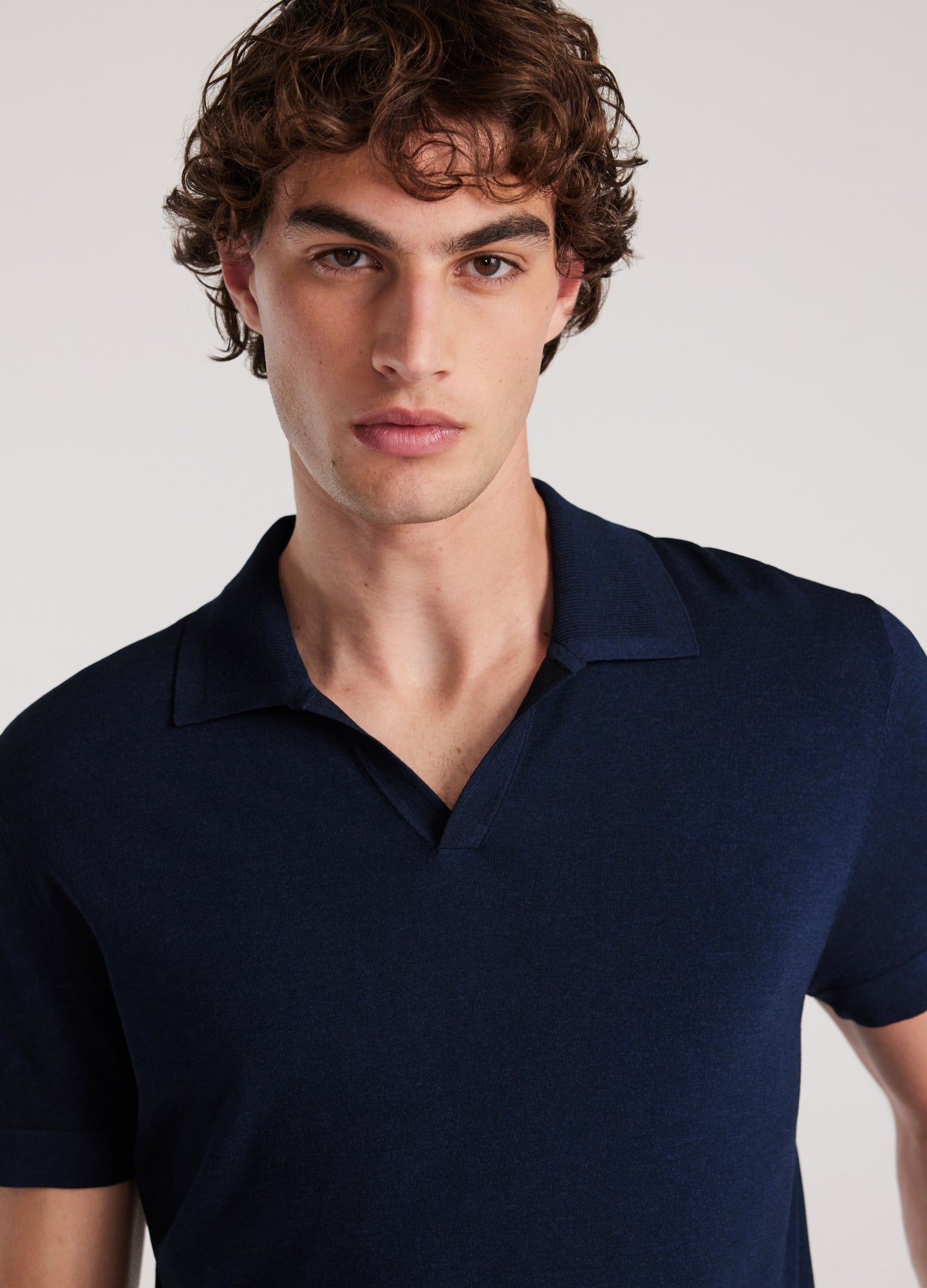 Rib Collar Tech Knit Polo Delft Blue