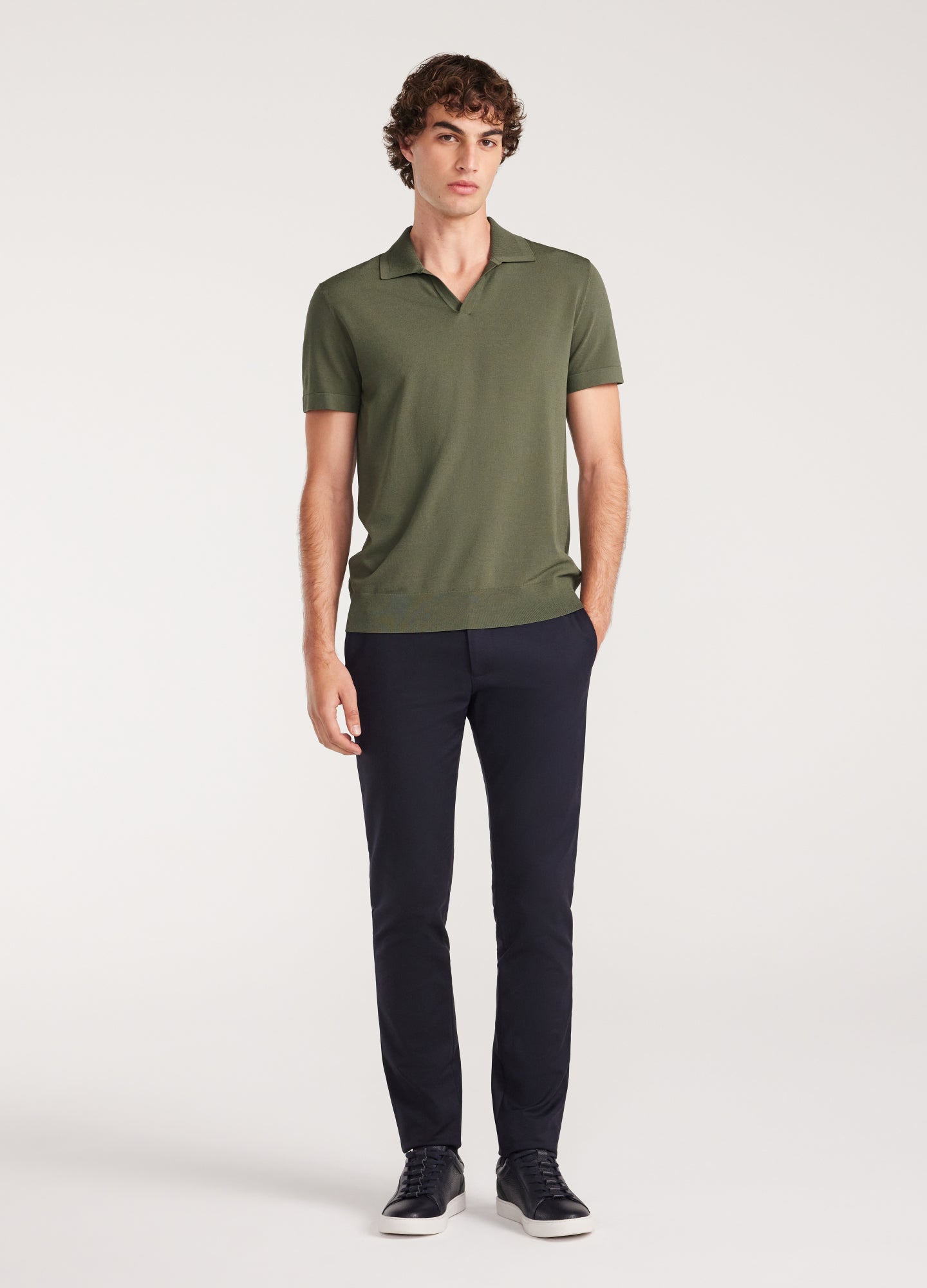 Rib Collar Tech Knit Polo Light Khaki