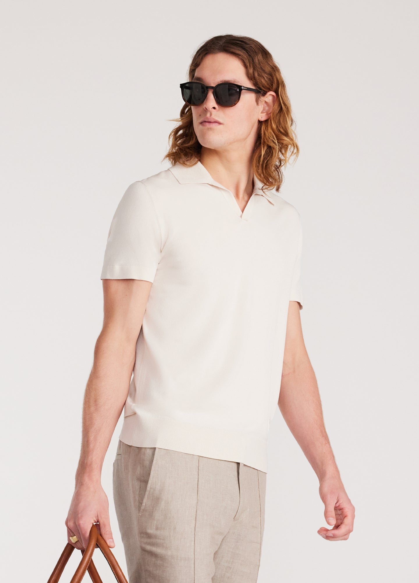 Rib Collar Tech Knit Polo Parchment