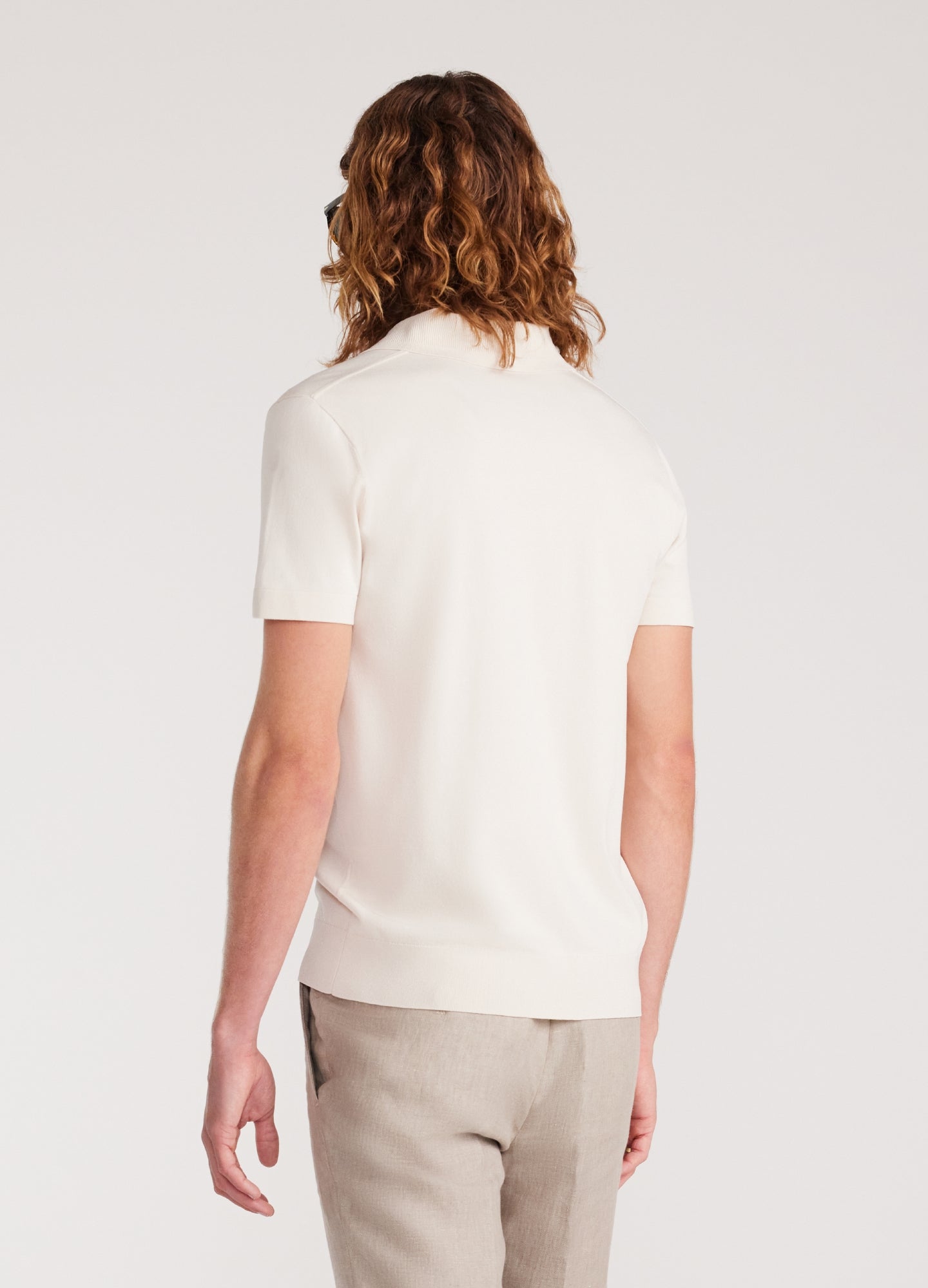 Rib Collar Tech Knit Polo Parchment