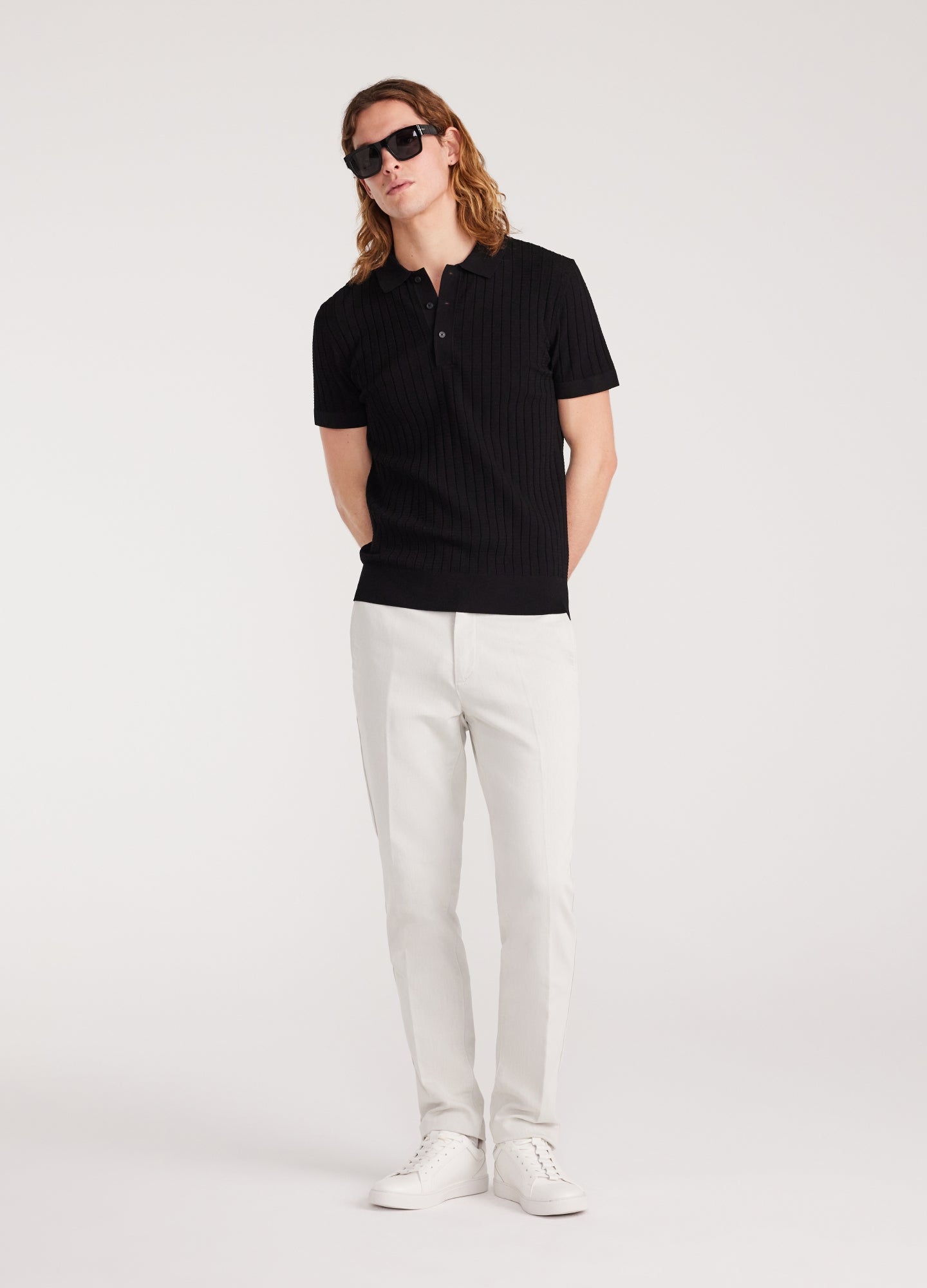 Textured Rib Tech Knit Polo Black