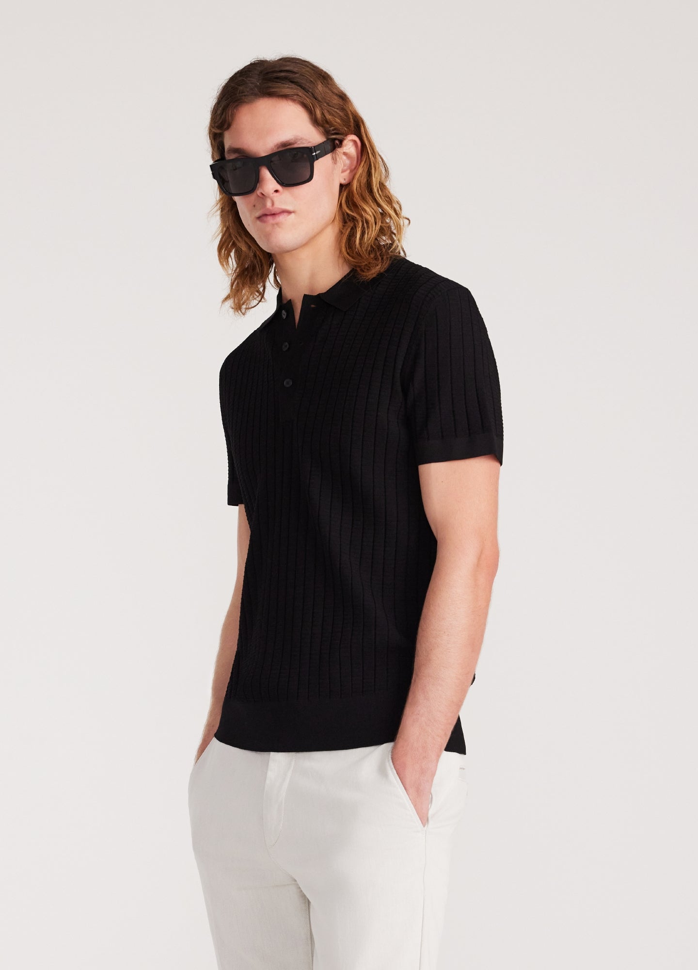 Textured Rib Tech Knit Polo Black