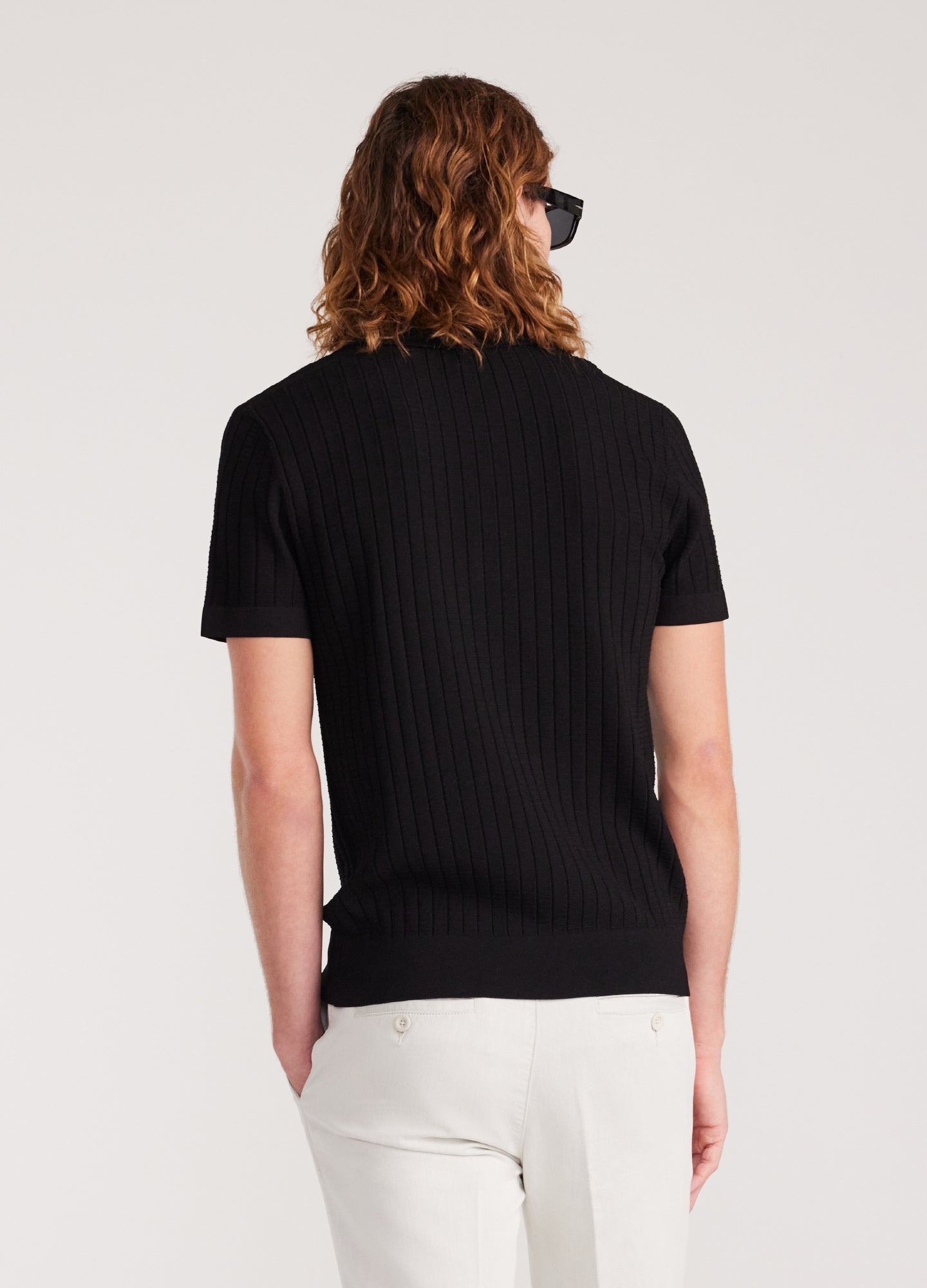 Textured Rib Tech Knit Polo Black