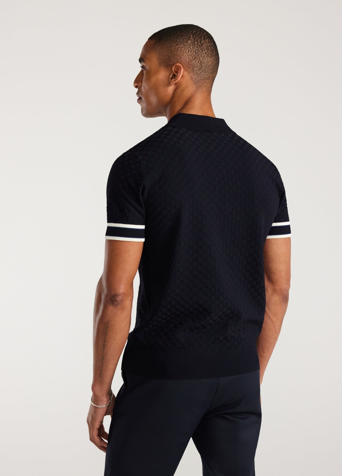 Striped Cuff Texture Knit Polo Navy – OLD MONEY OFFICIAL