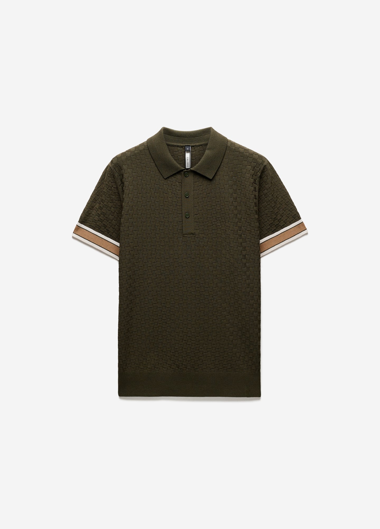 Striped Cuff Texture Knit Polo Olive