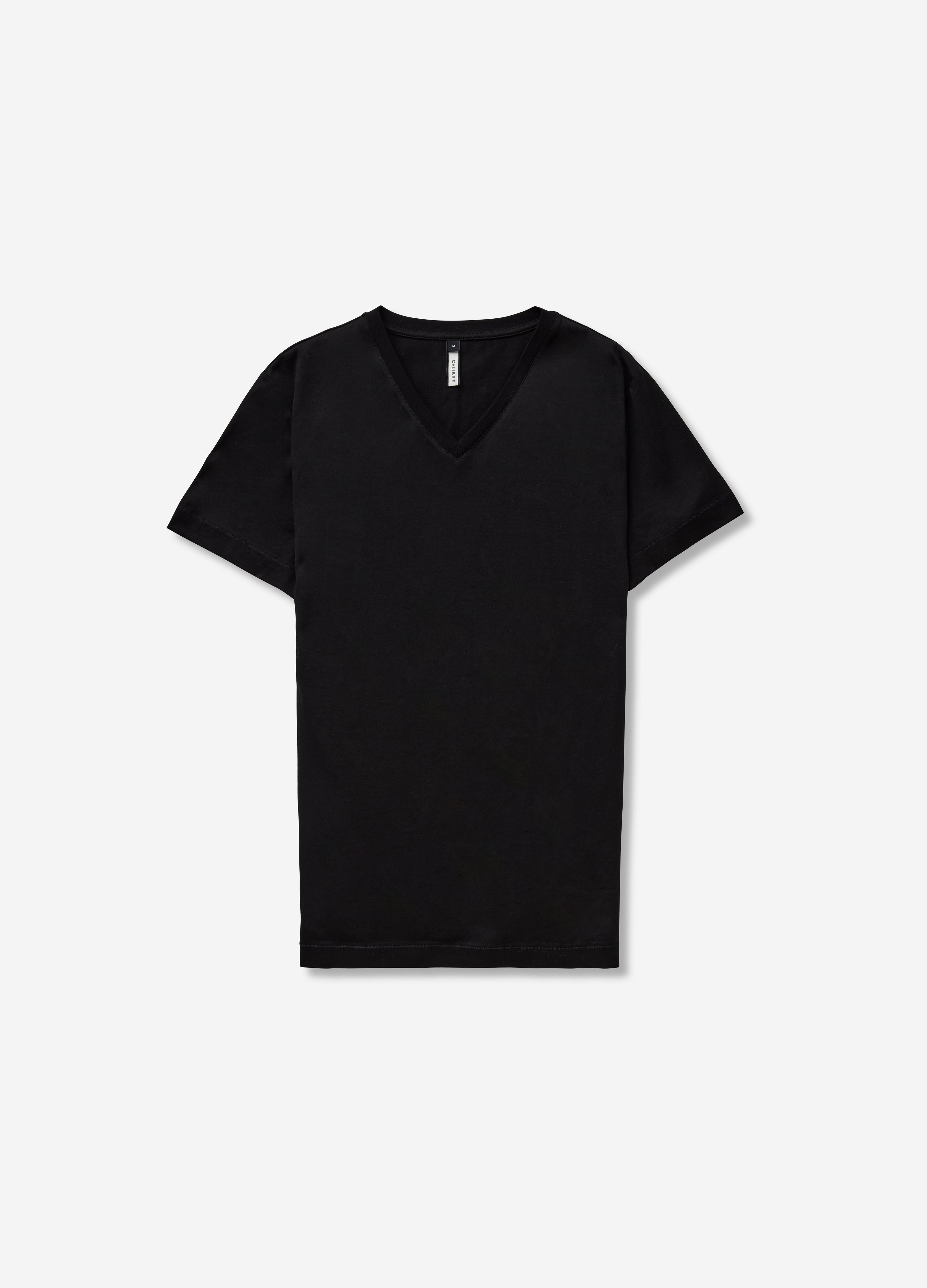Mercerised Cotton Jersey V Neck T-shirt Black