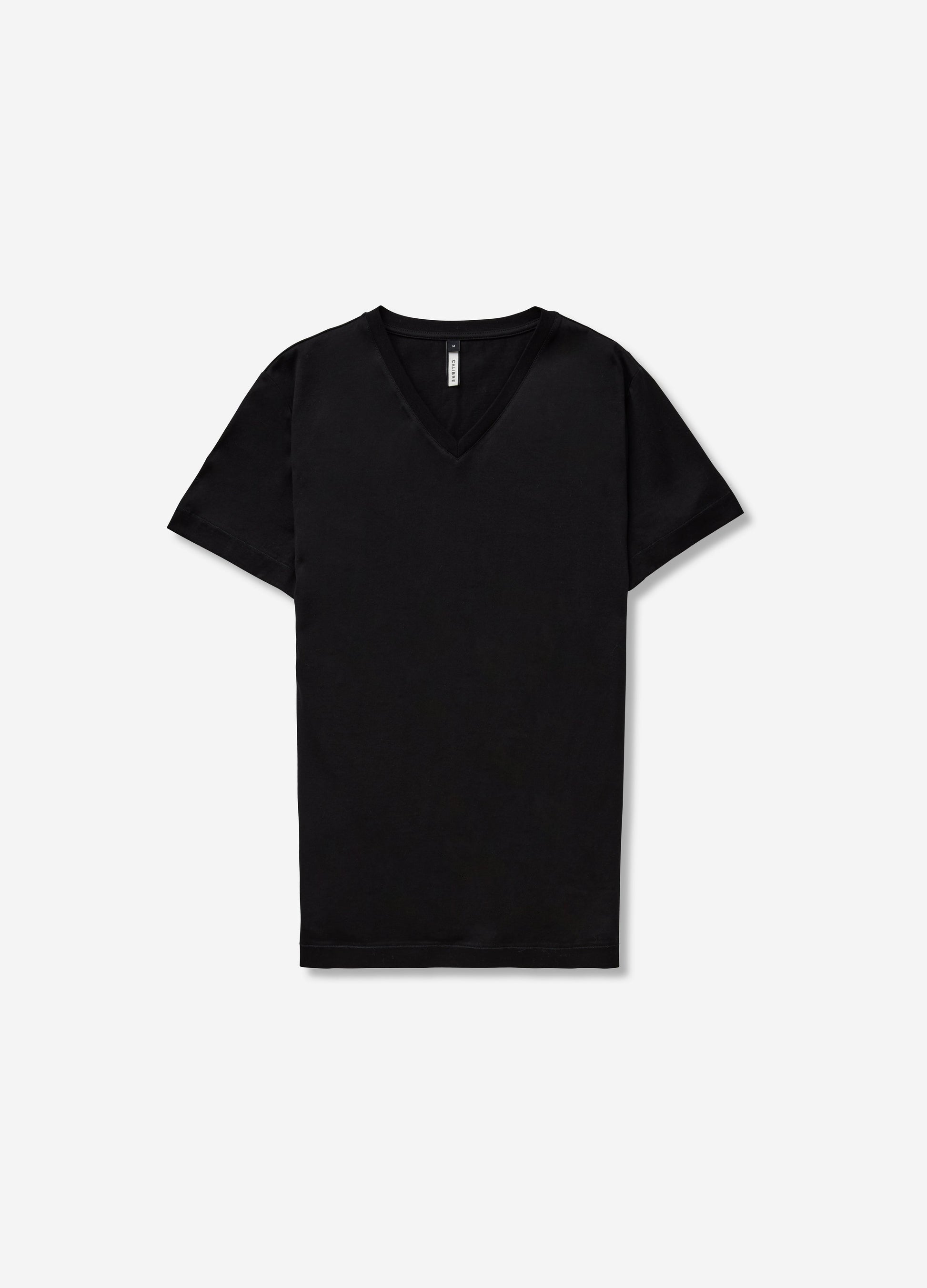 Mercerised Cotton Jersey V Neck T-shirt Black