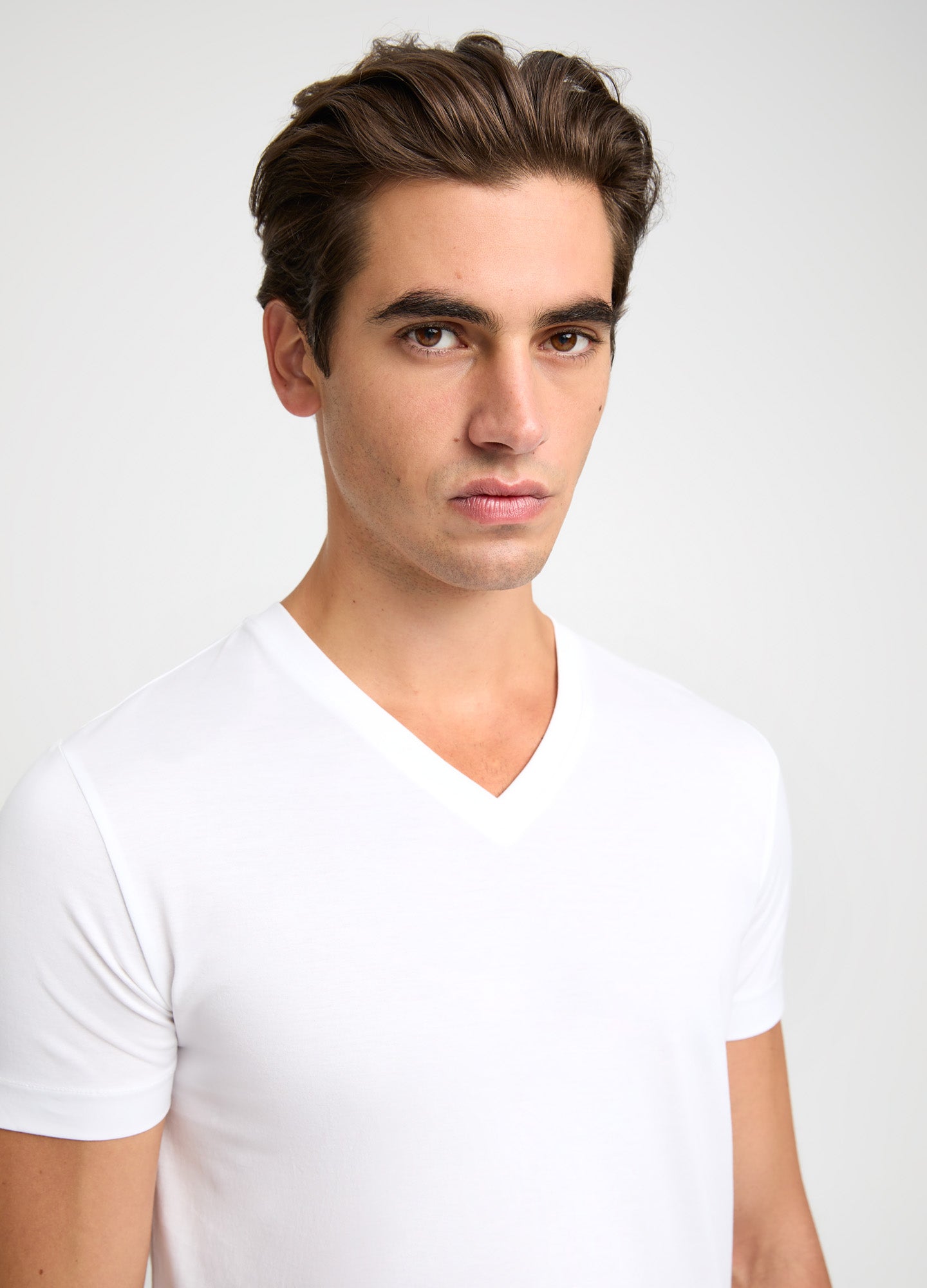 Mercerised Cotton Jersey V Neck T-shirt White