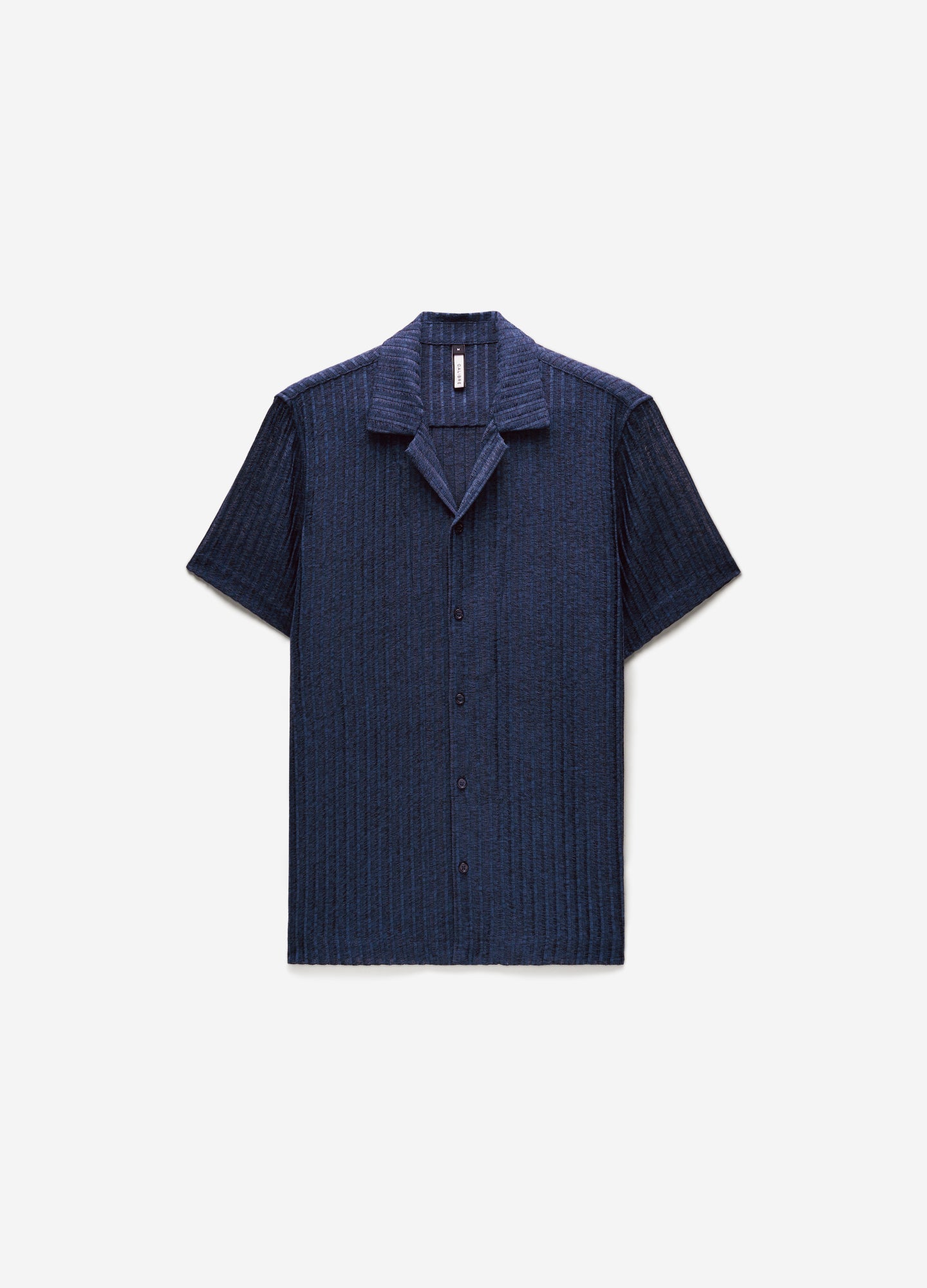 Camicia a maniche corte in maglia aperta a righe blu Delft