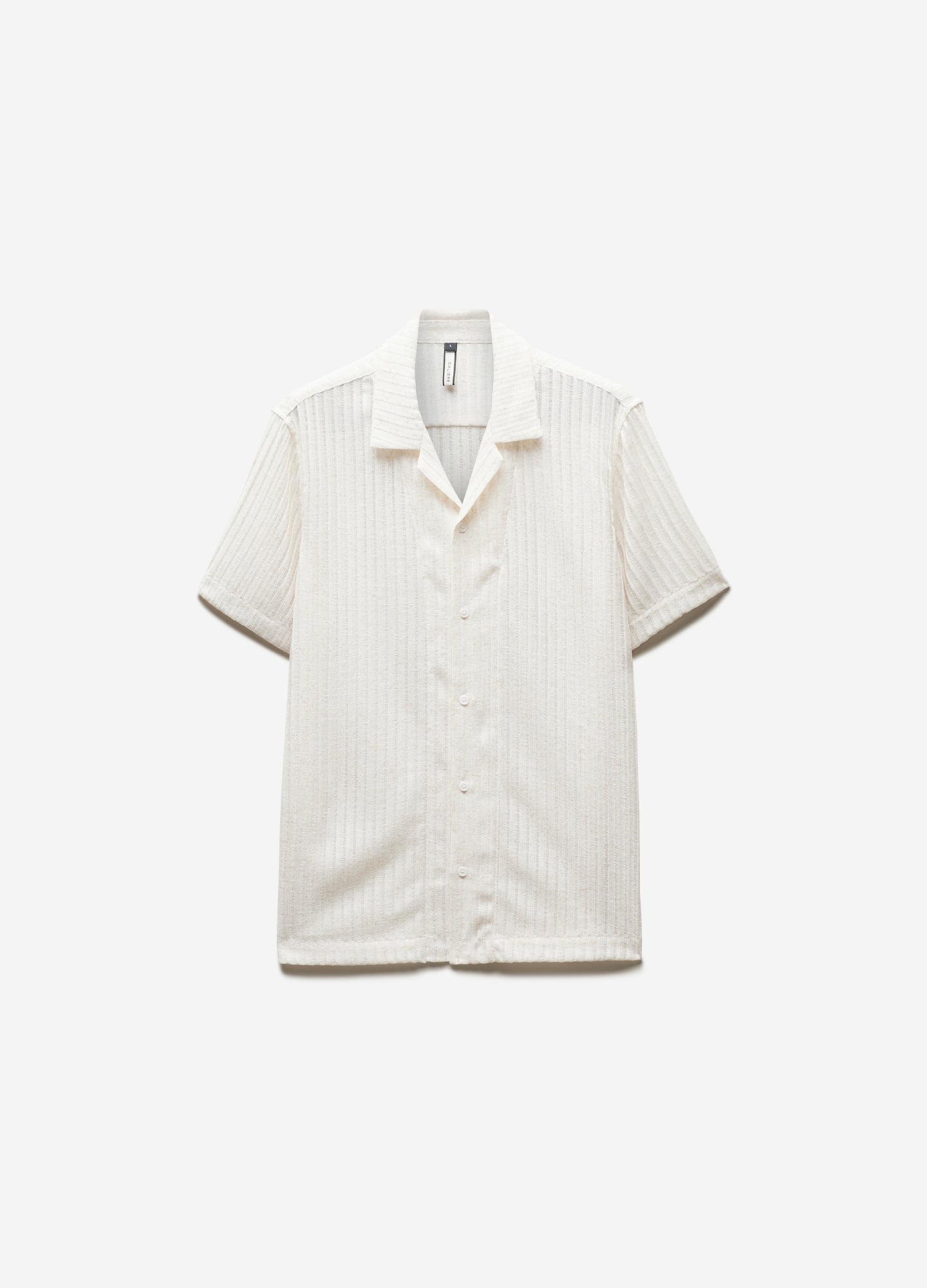 Striped Open Knit Short Sleeve Shirt Natural