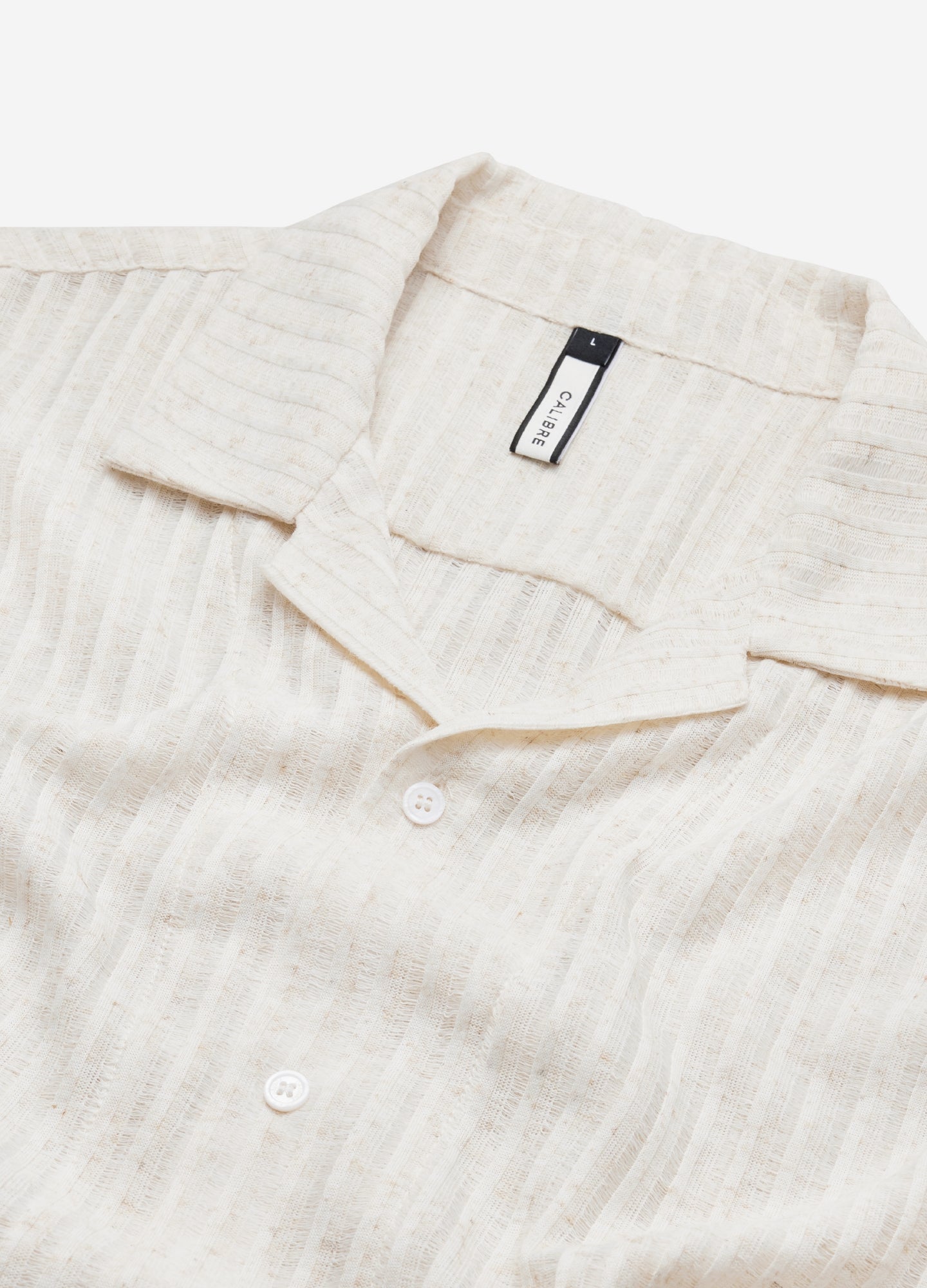 Striped Open Knit Short Sleeve Shirt Natural